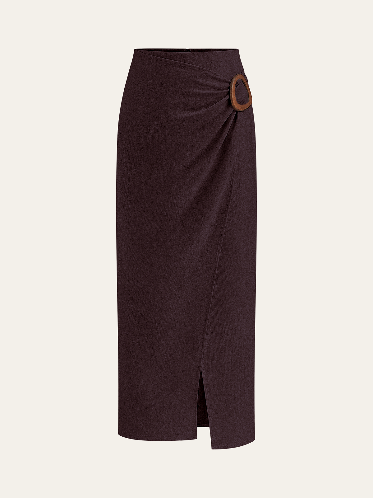 Linen Blend Wrap Midi Skirt with Wooden Buckle-Massicos