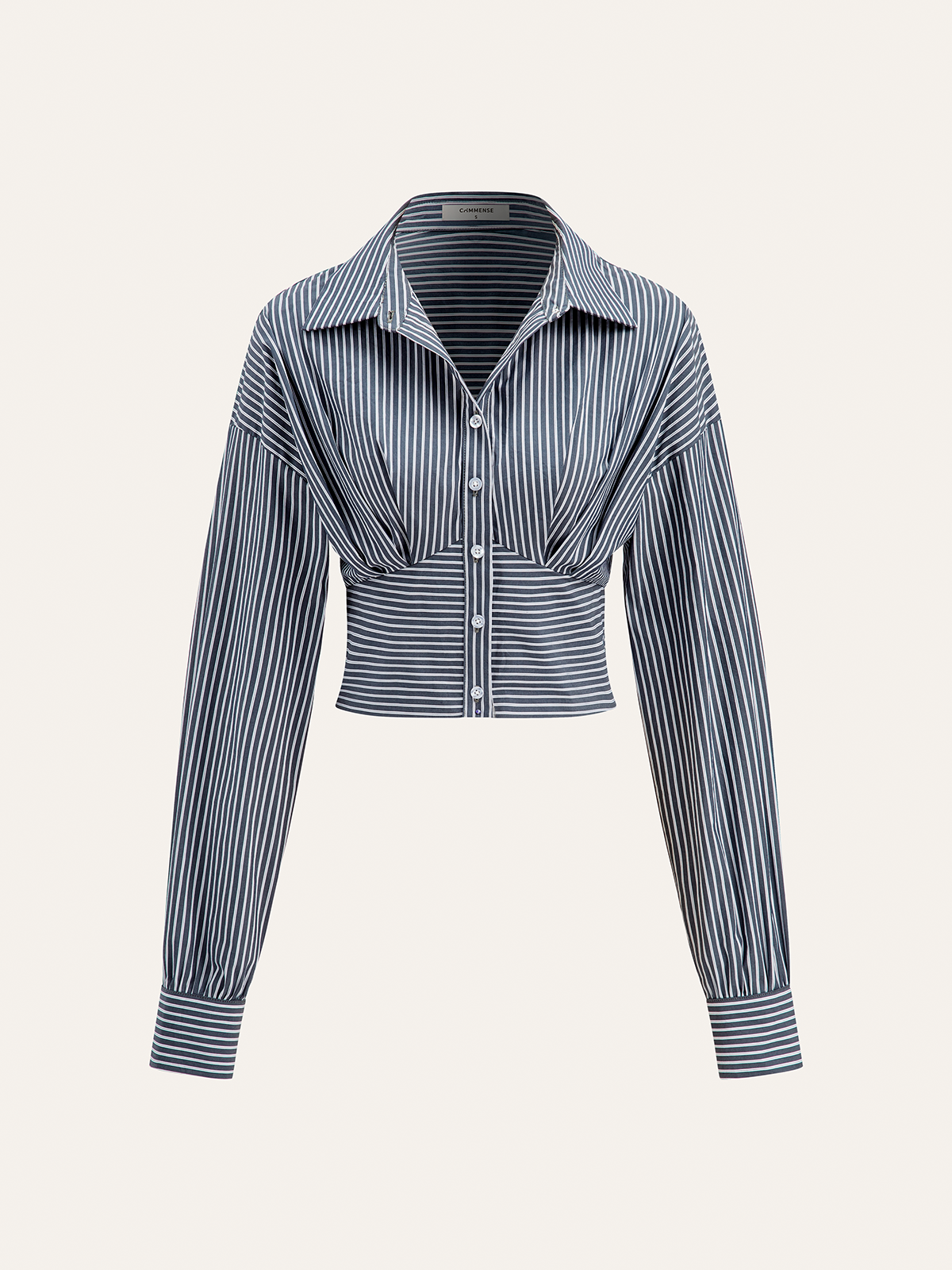 Striped Cinched Waist Cropped Shirt-Massicos