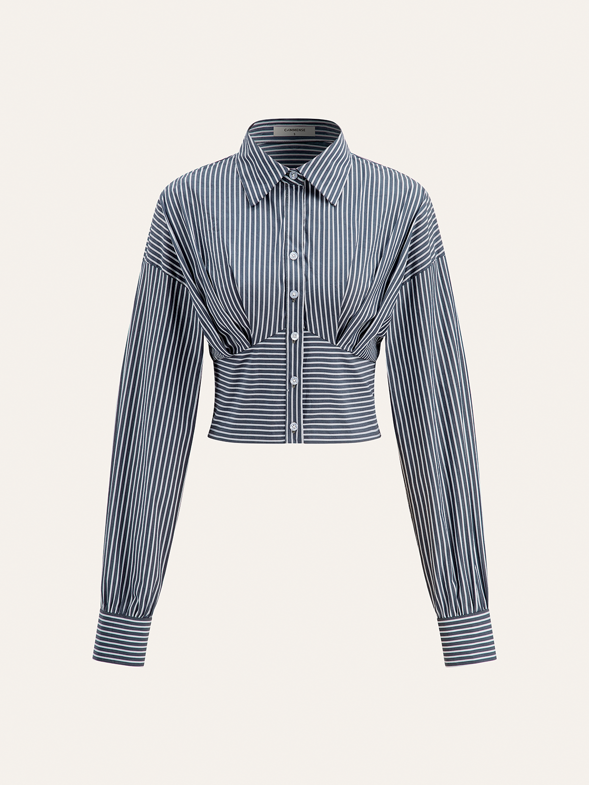 Striped Cinched Waist Cropped Shirt-Massicos