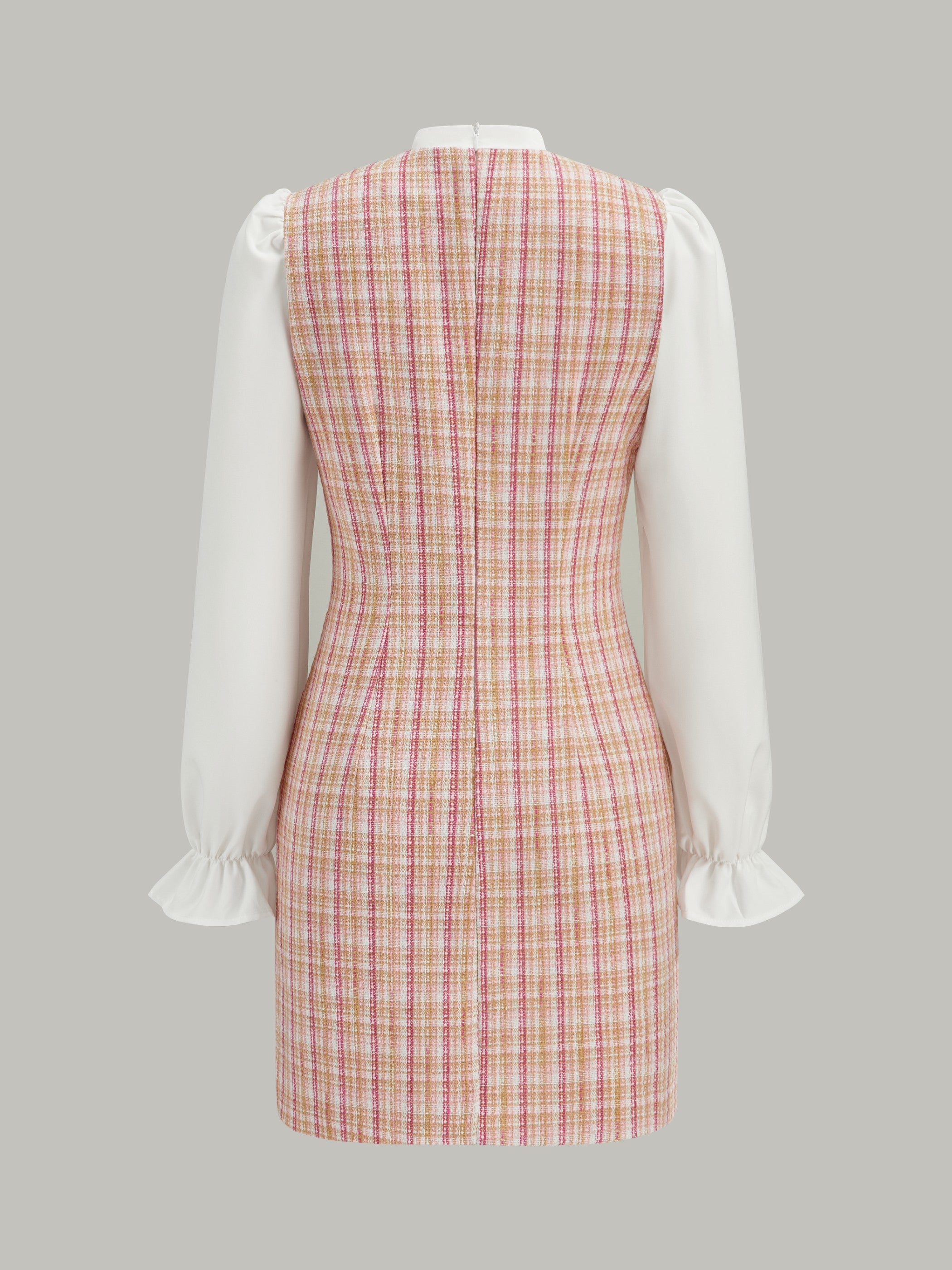Bow Neckline Tweed Paneled Mini Dress-Massicos