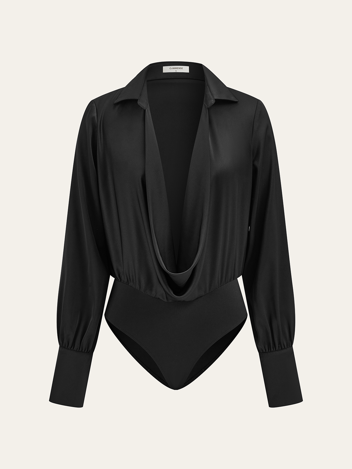 Satin Cowl Neck Long Sleeve Bodysuit-Massicos