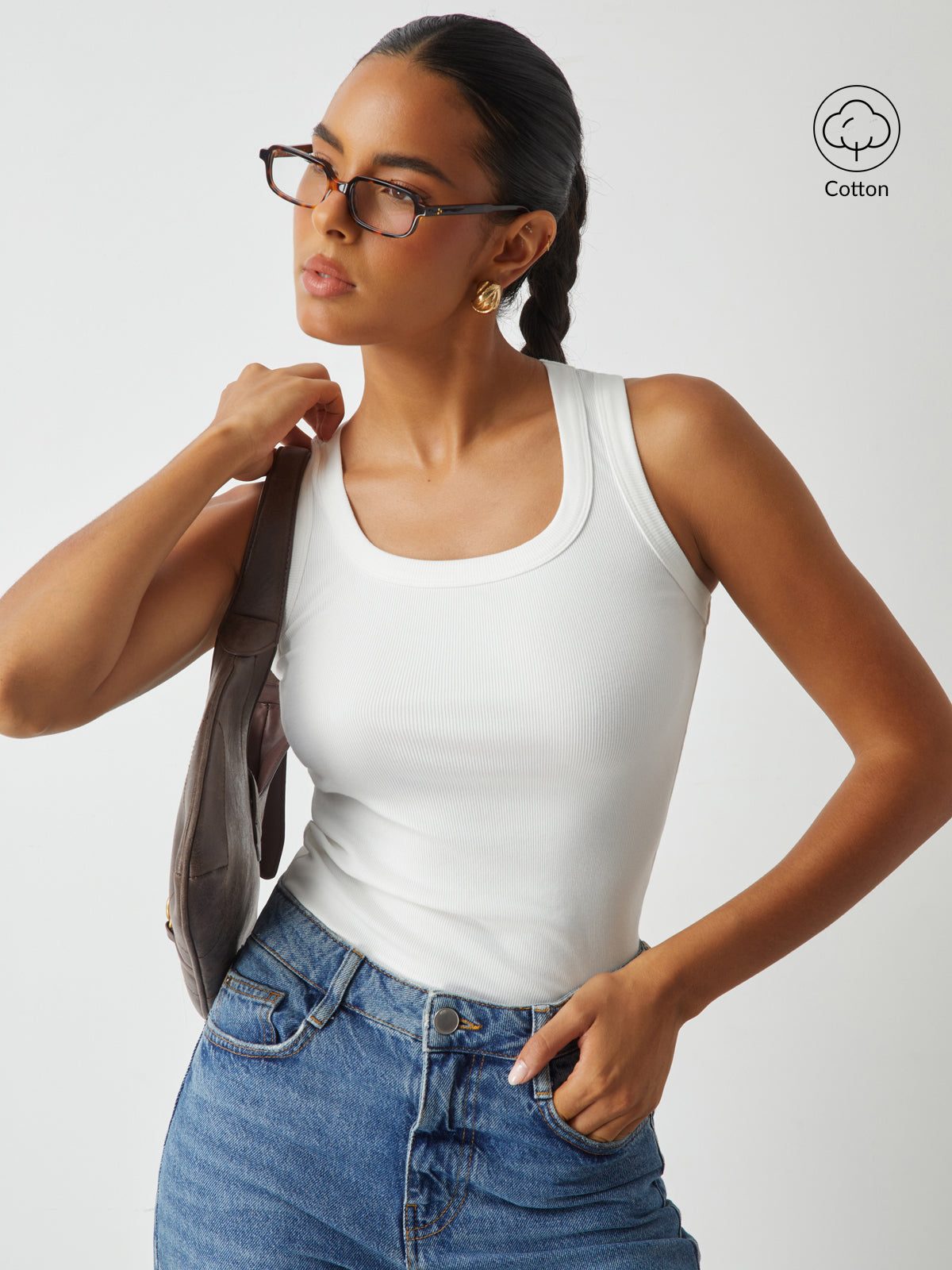 Ribbed Knit Crew Neck Tank Top-Massicos