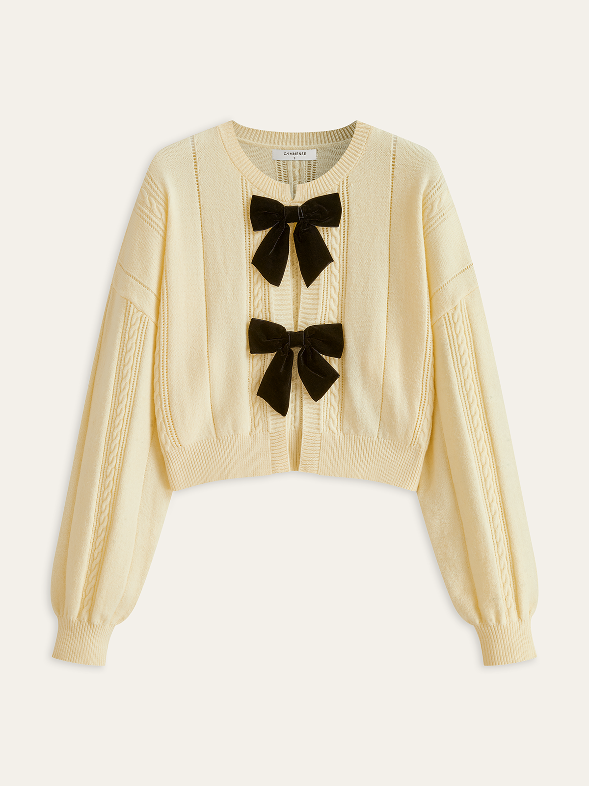 Velvet Bow Cable Knit Cardigan-Massicos