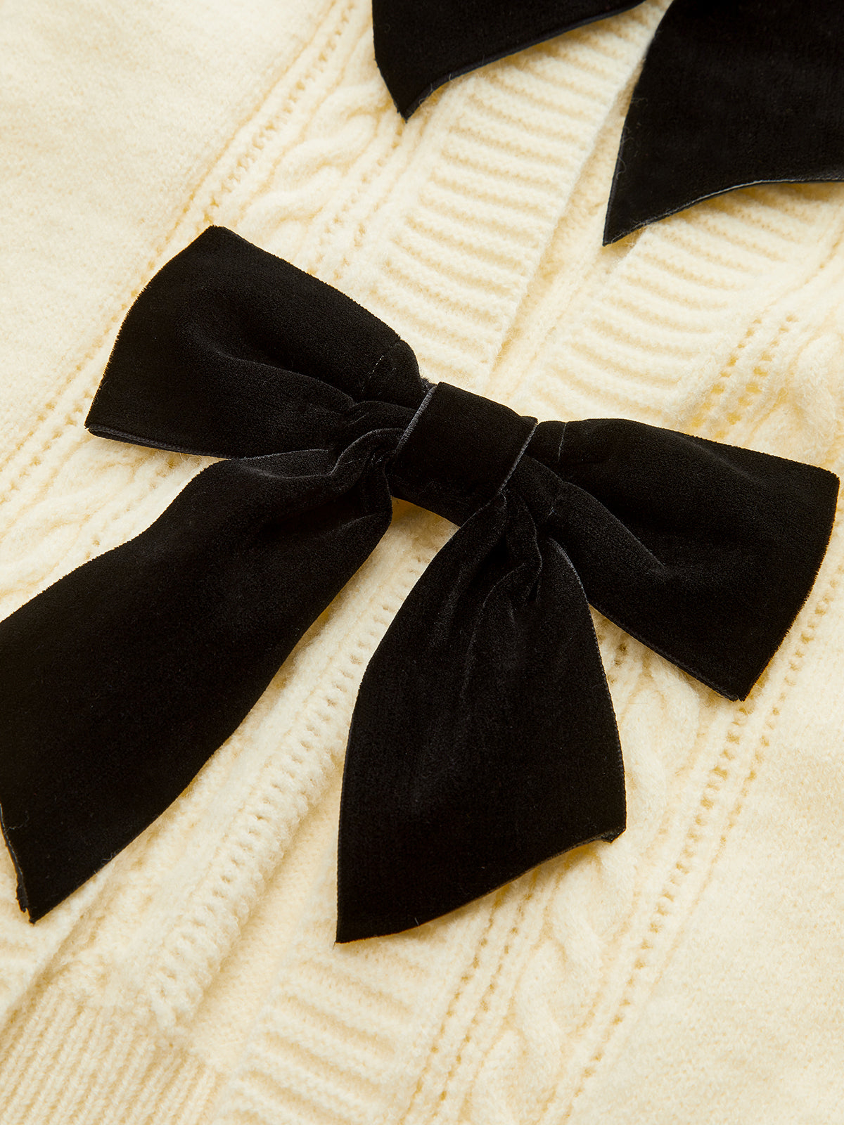 Velvet Bow Cable Knit Cardigan-Massicos