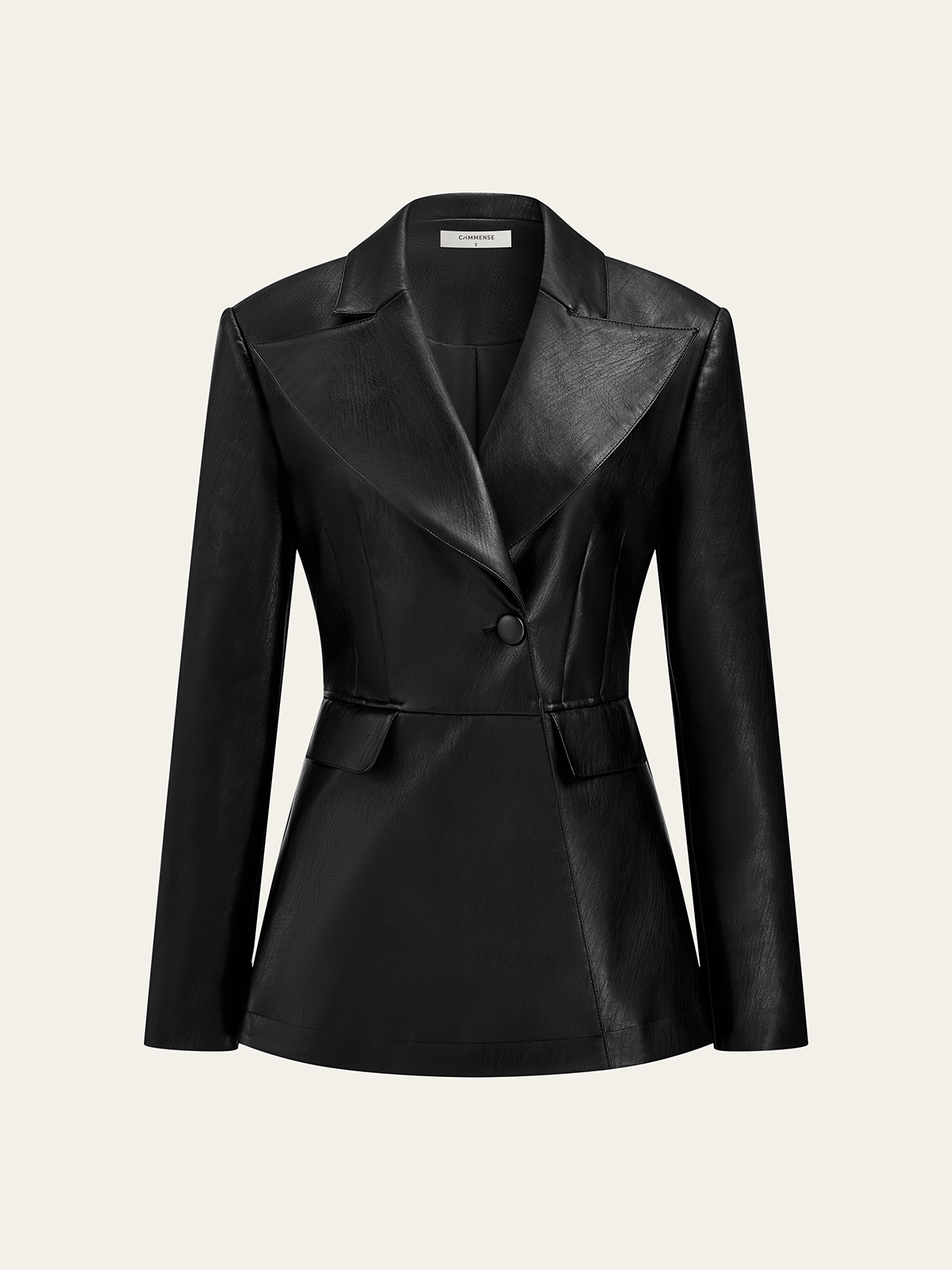 Single Button PU Leather Jacket-Massicos