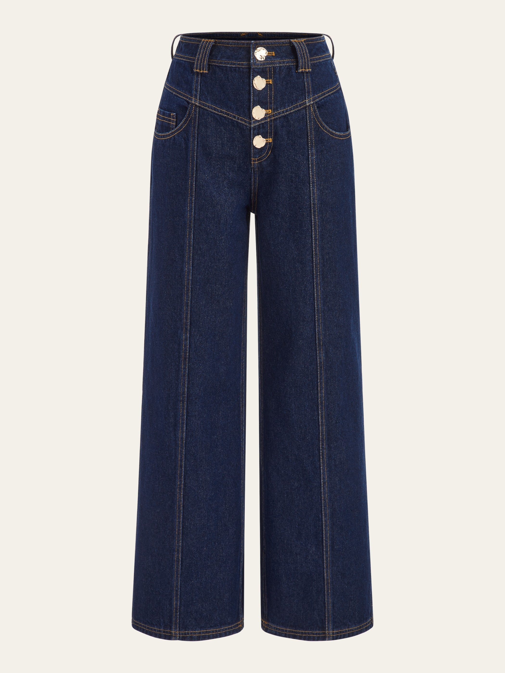 Mid-Waist Wide-Leg Button Front Jeans-Massicos