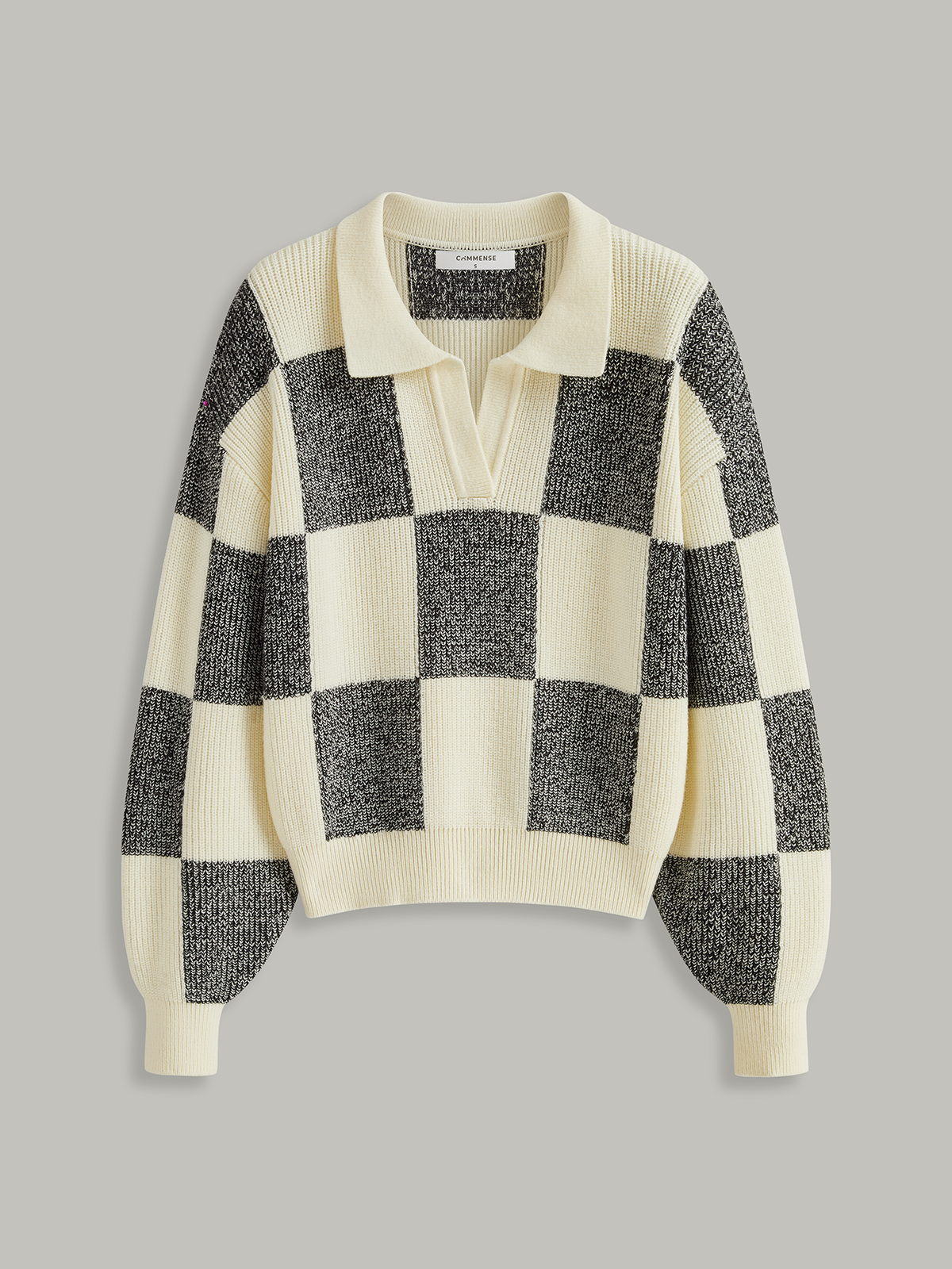 Checkered Wool Blend Polo Knit Top-Massicos