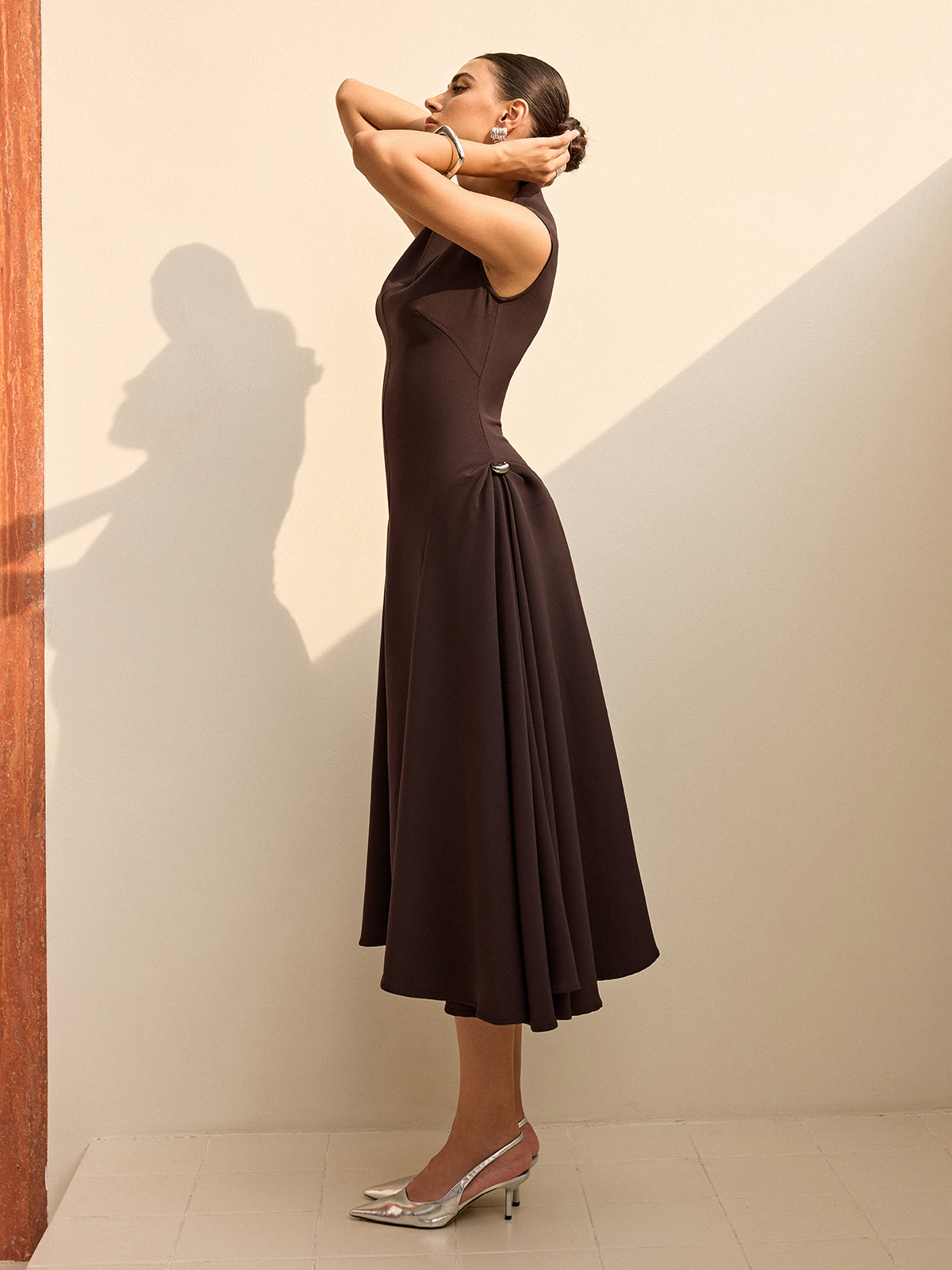 Asymmetrical Neck Cap Sleeve Maxi Dress-Massicos