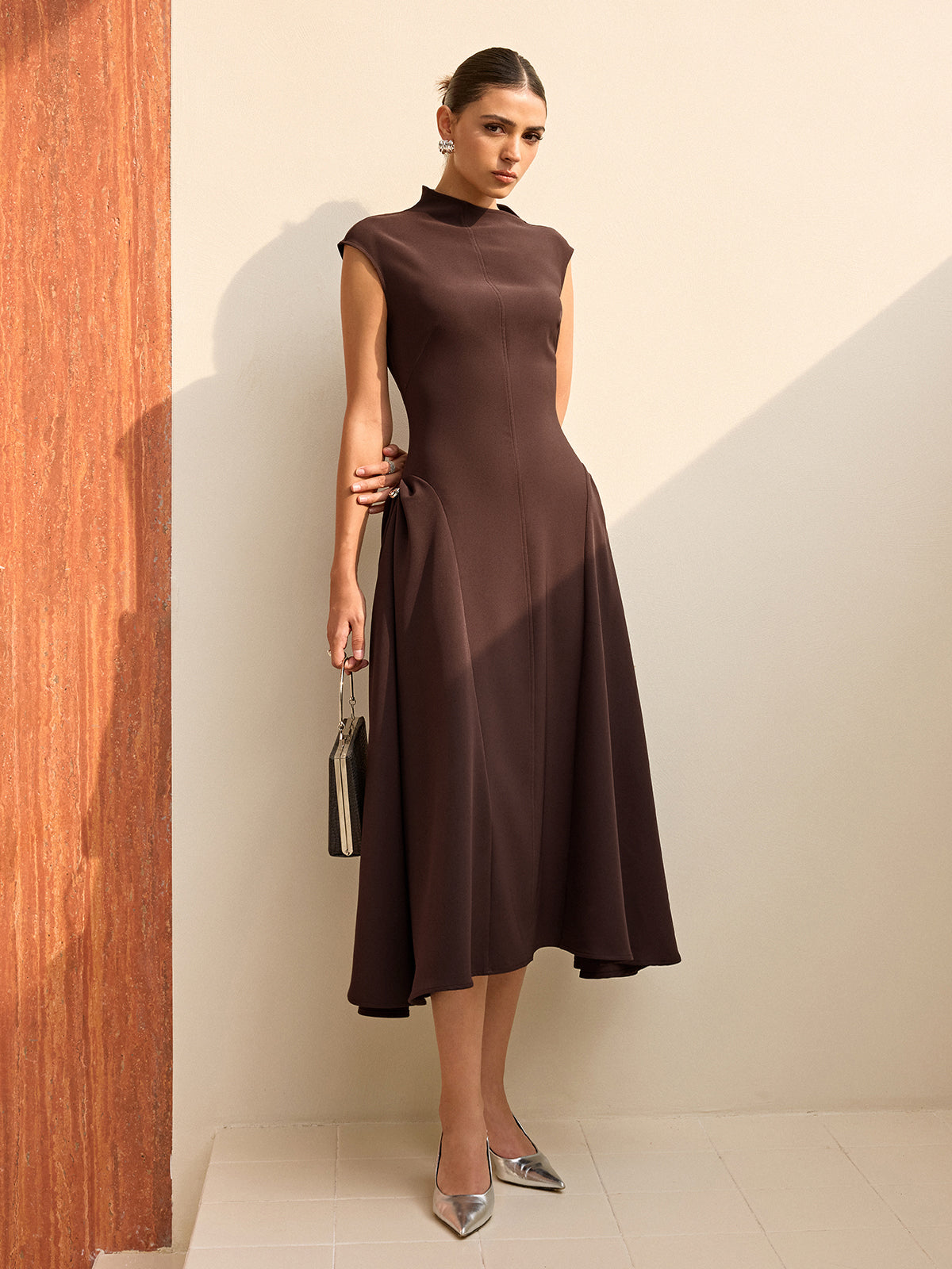 Asymmetrical Neck Cap Sleeve Maxi Dress-Massicos