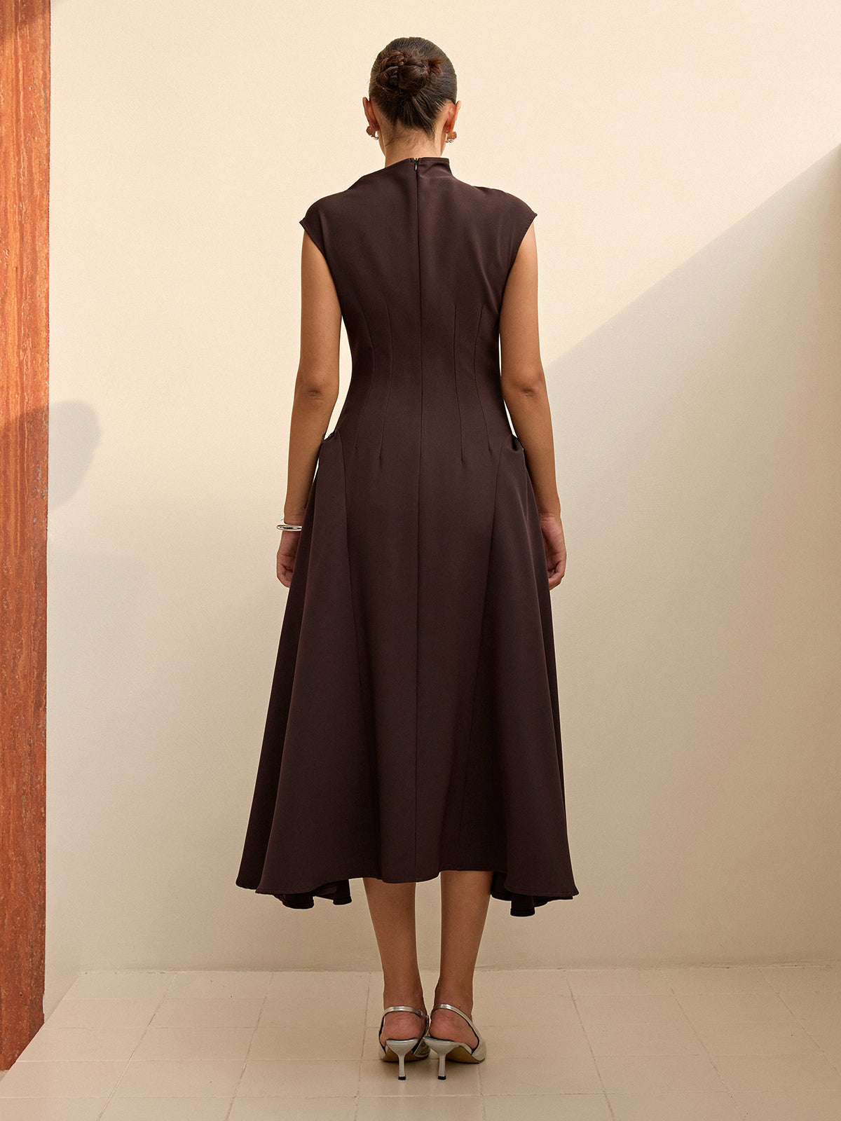 Asymmetrical Neck Cap Sleeve Maxi Dress-Massicos