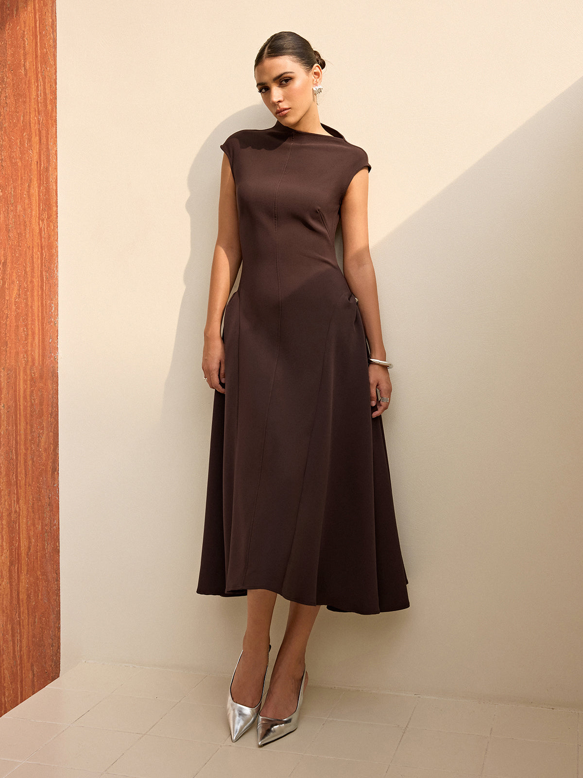 Asymmetrical Neck Cap Sleeve Maxi Dress-Massicos