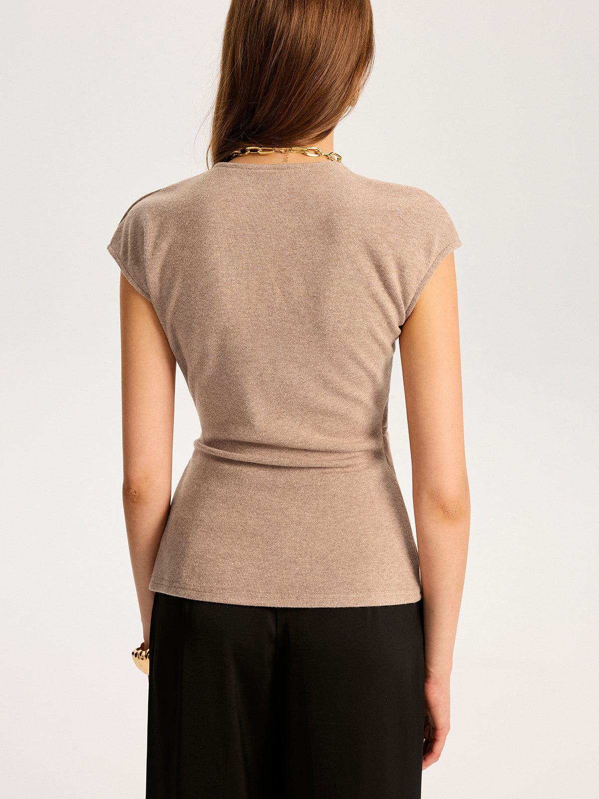 Metal Detail Cap Sleeve Knit Top-Massicos