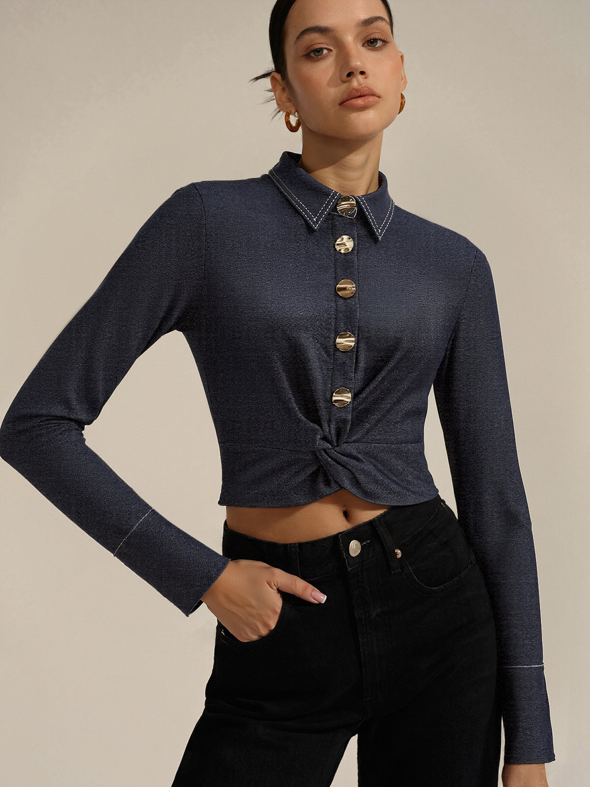 Metal Button Twist Shirt-Massicos