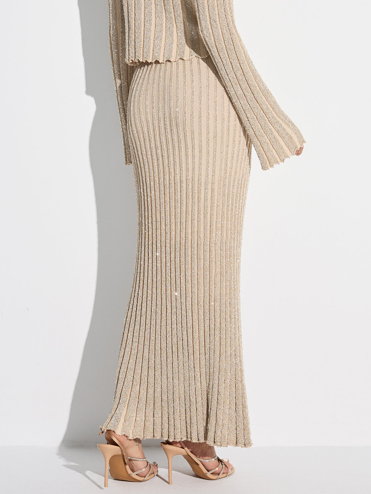 Glitter Textured Top and Maxi Skirt Set-Massicos