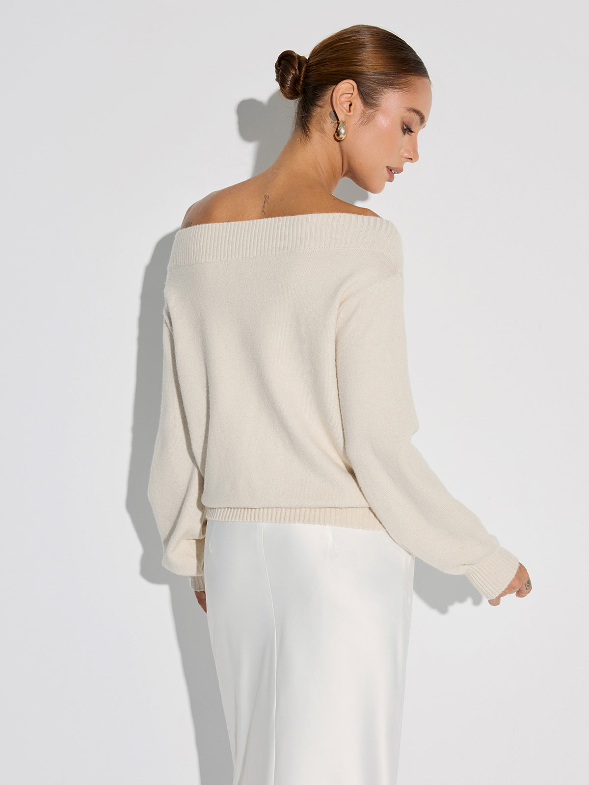 Rhinestone-Embellished Off-Shoulder Sweater-Massicos