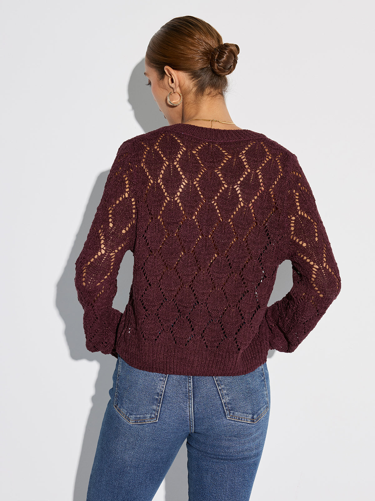 Semi-Sheer Openwork Knit Cardigan-Massicos