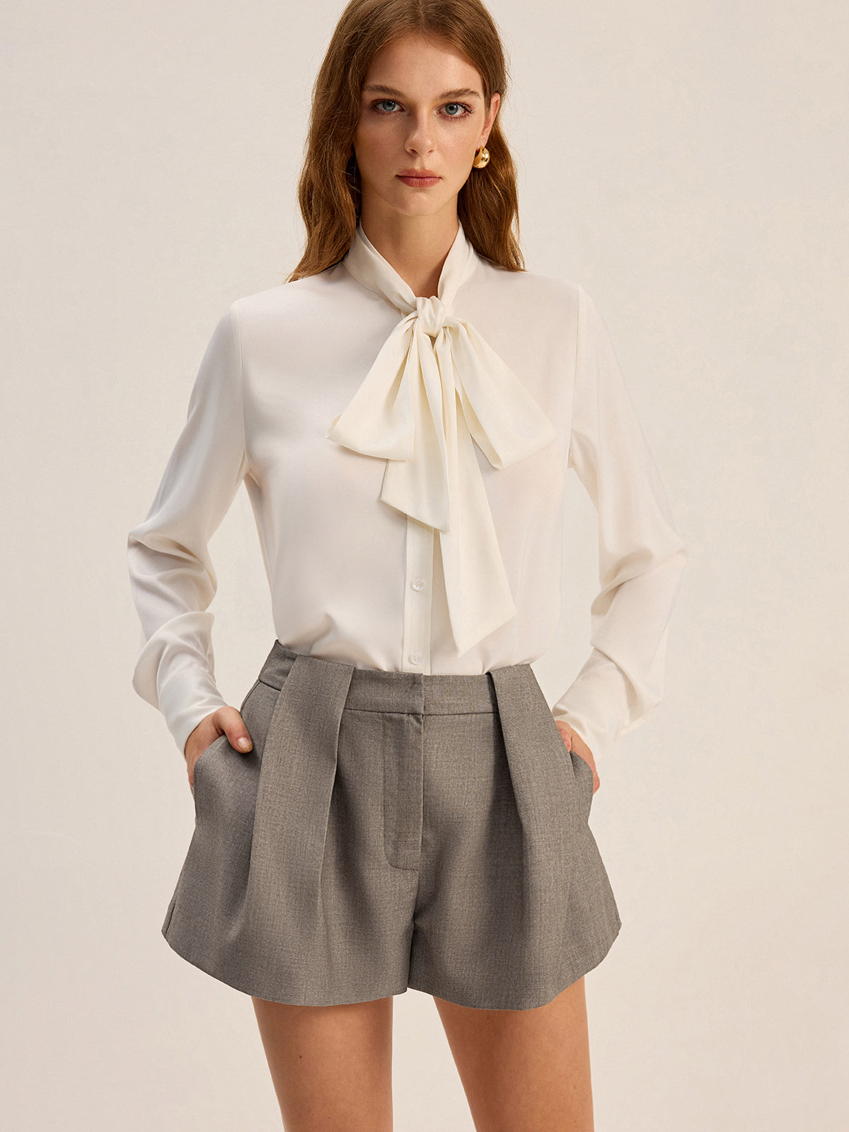 Cotton Blend Pleated Shorts-Massicos