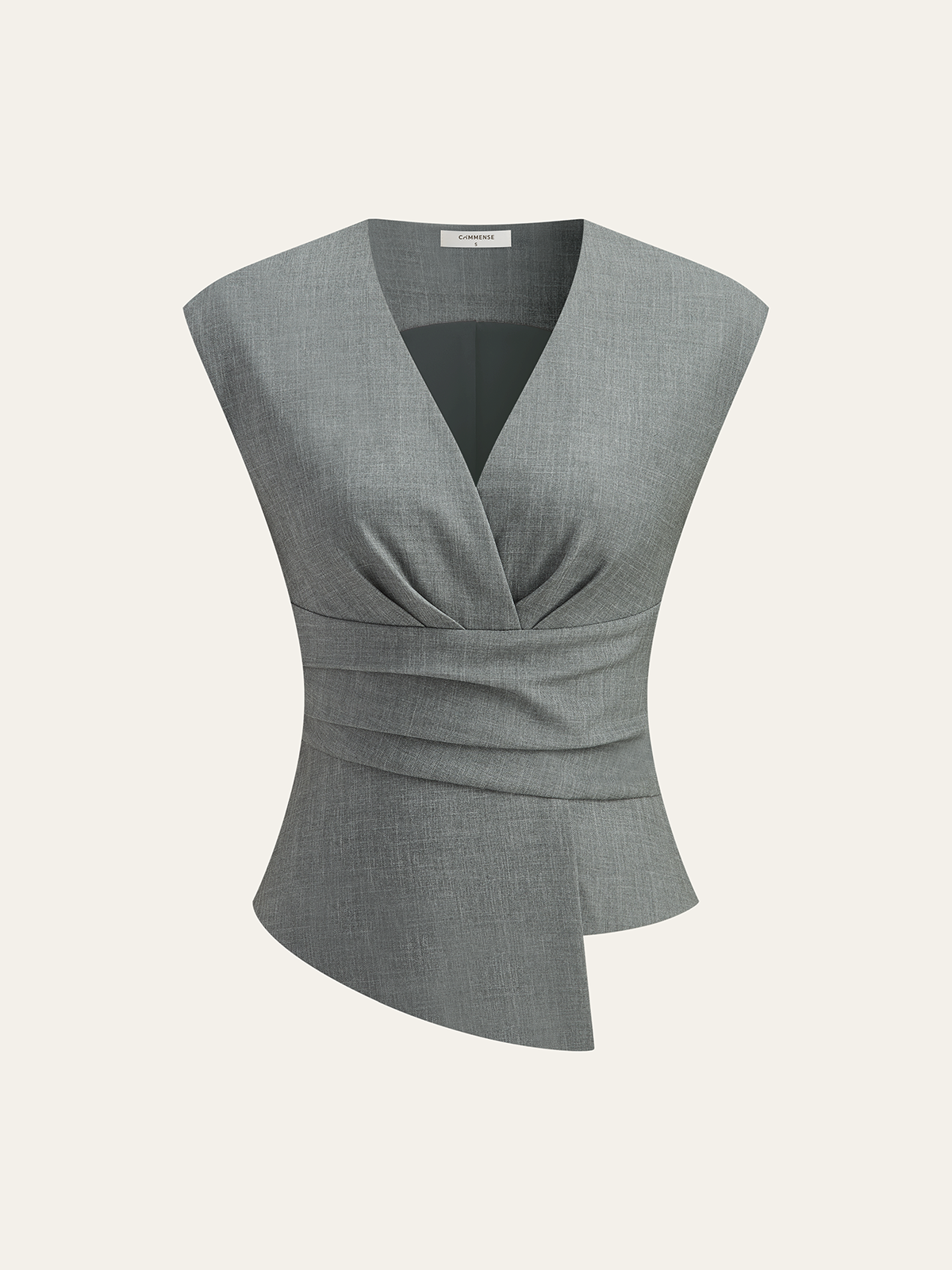 Ruched Waist V-Neck Asymmetric Top-Massicos