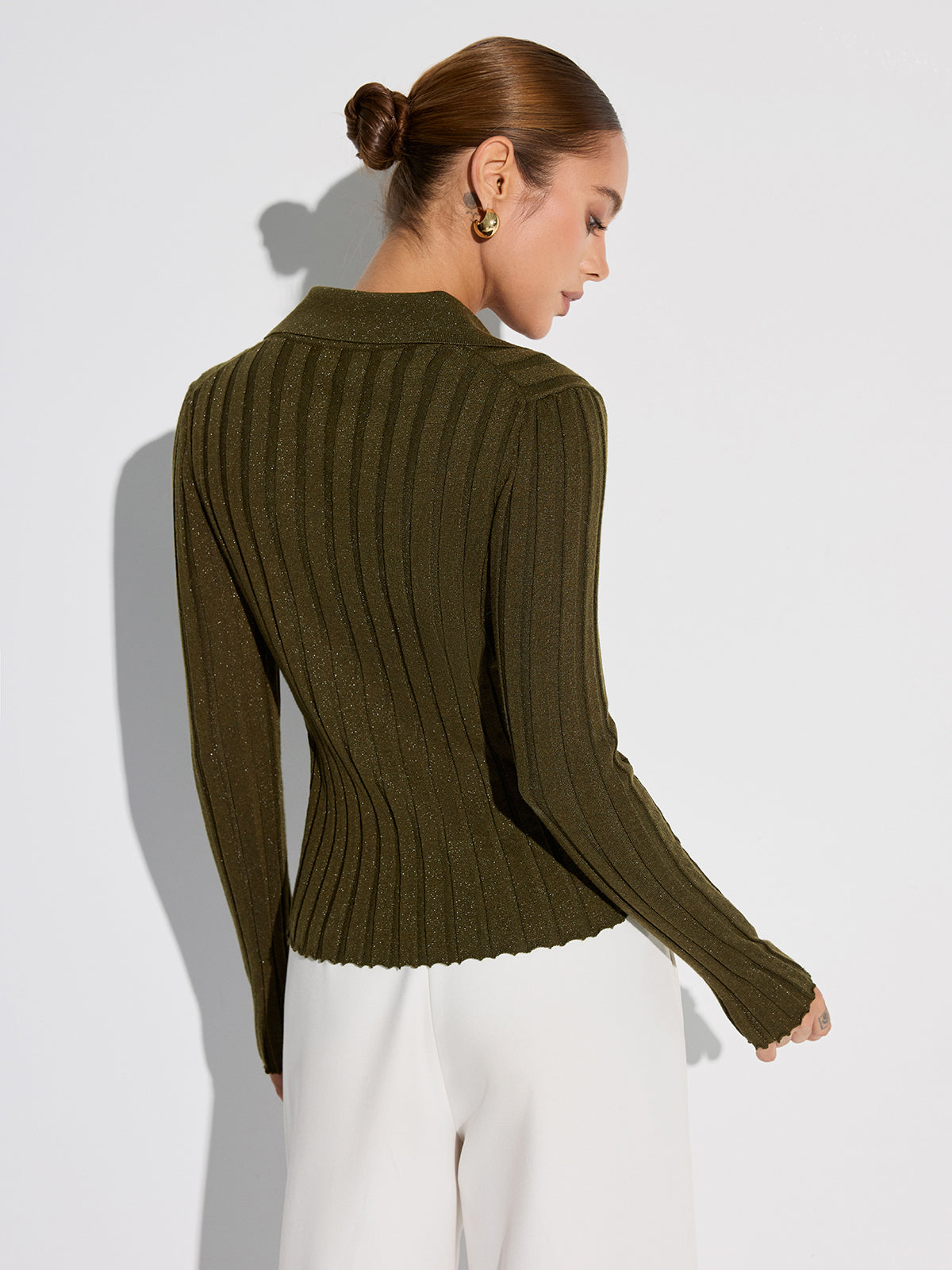 Collared Textured Button Wool Blend Sweater-Massicos
