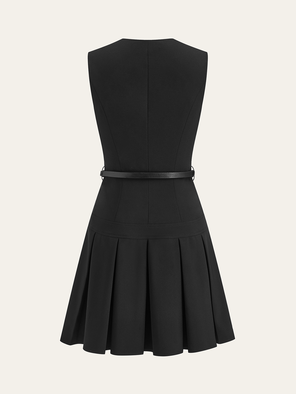 Sleeveless Keyhole-Neck Belted Pleated Mini Dress-Massicos