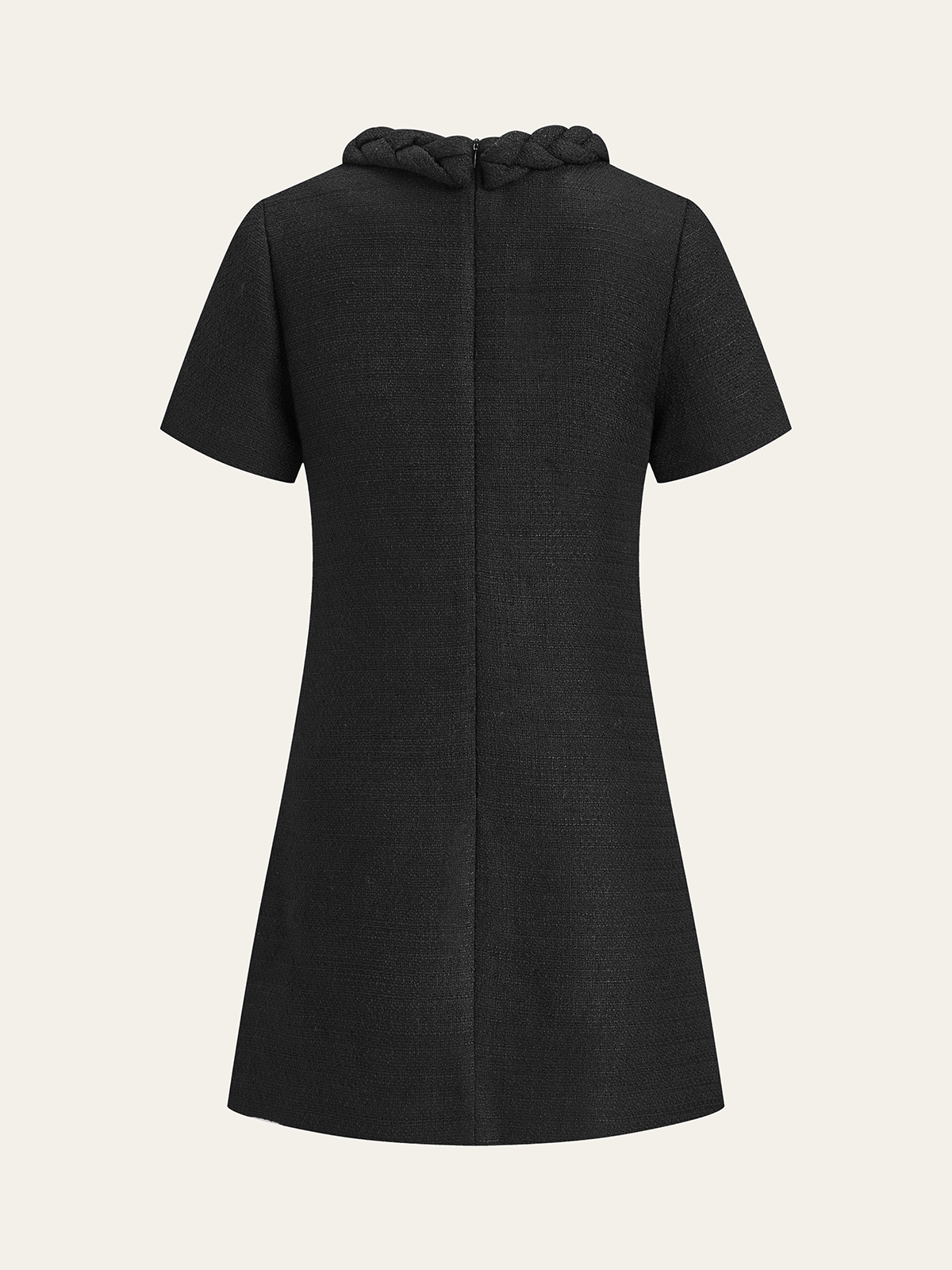 Tweed Braided Rope Collar Short Sleeve Dress-Massicos