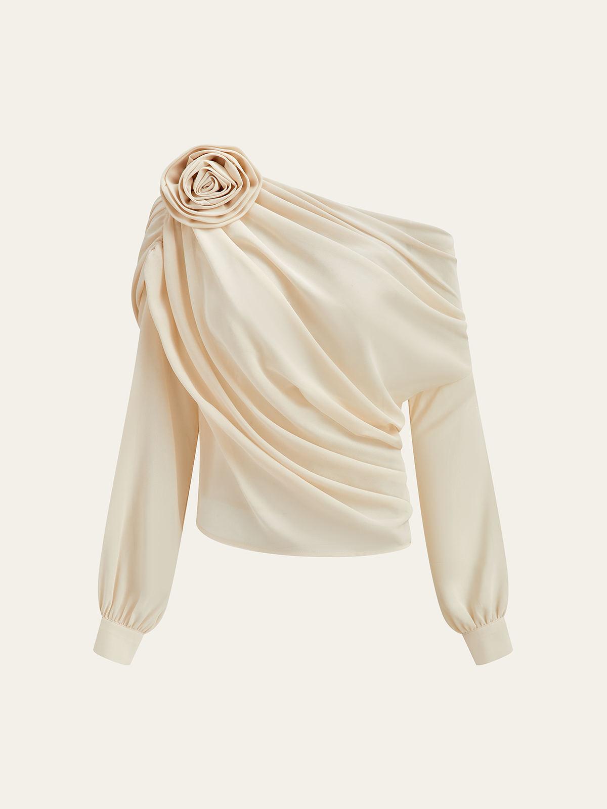 Chiffon Semi-Sheer One Shoulder Asymmetrical Blouse-Massicos