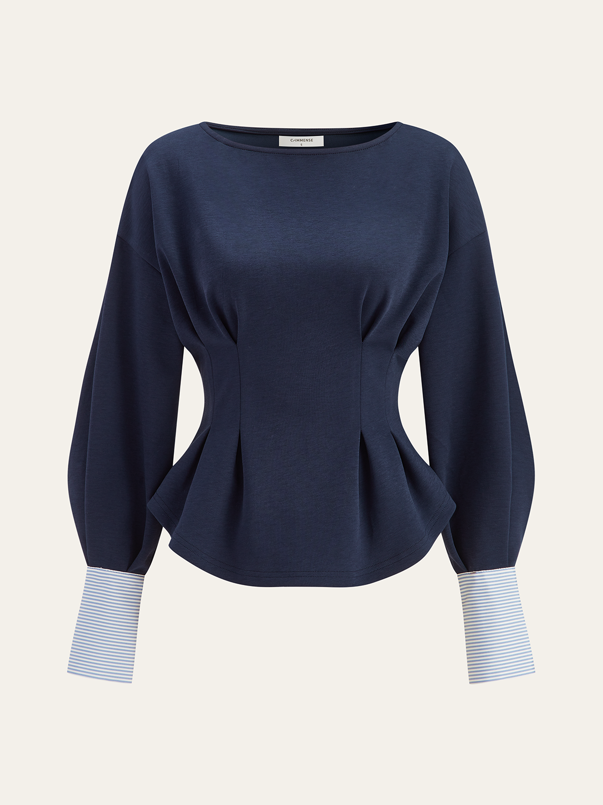 Round Neck Balloon Sleeve Peplum Sweatshirt-Massicos