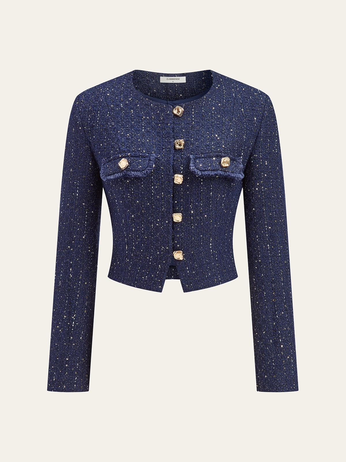 Metal Button Sequin Tweed Blazer-Massicos