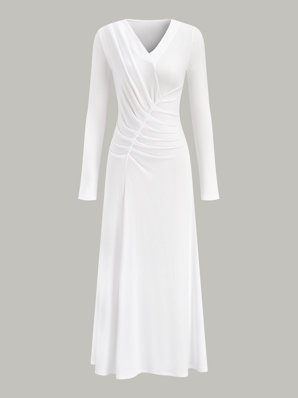 V-Neck Ruched Long Sleeve Maxi Dress-Massicos