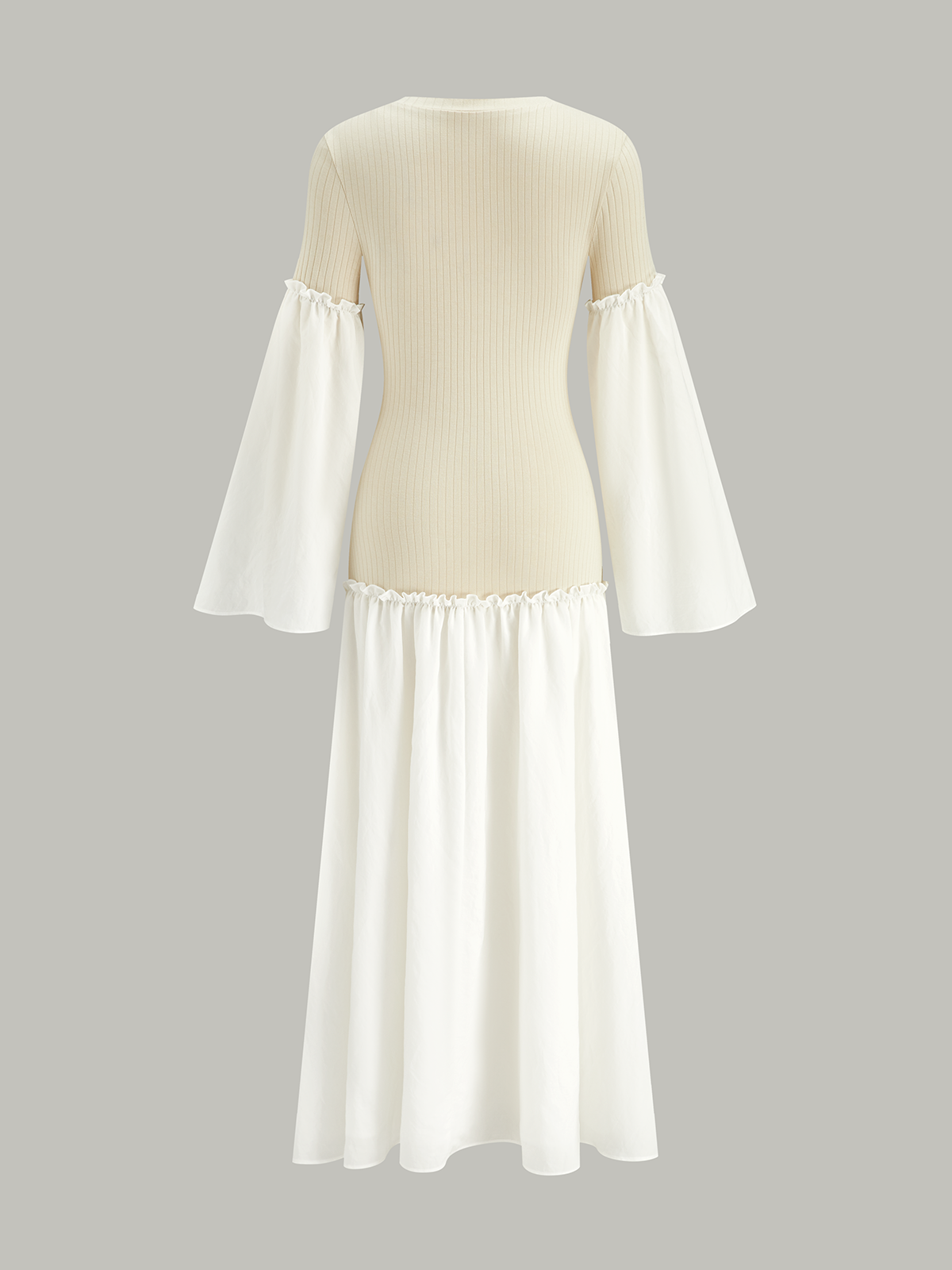 Bell Sleeve Contrast Panel Ribbed Maxi Dress-Massicos