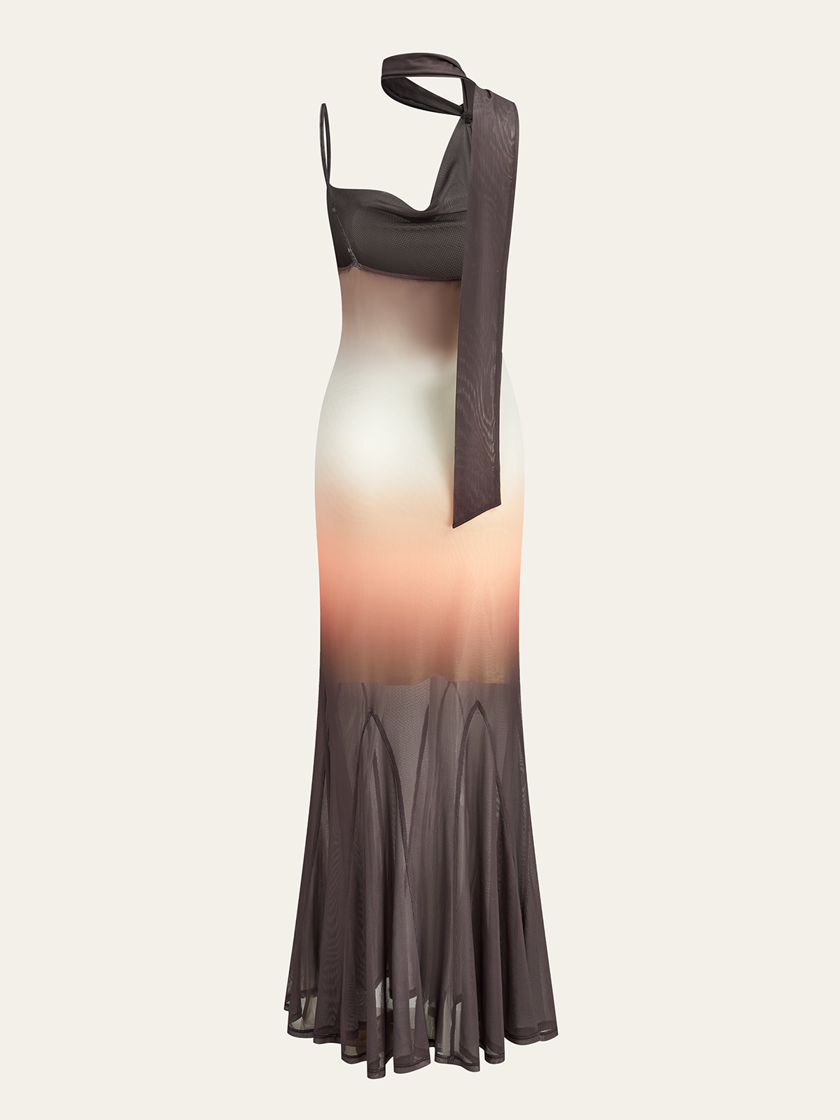Halter Neck Ombre Mesh Maxi Dress-Massicos