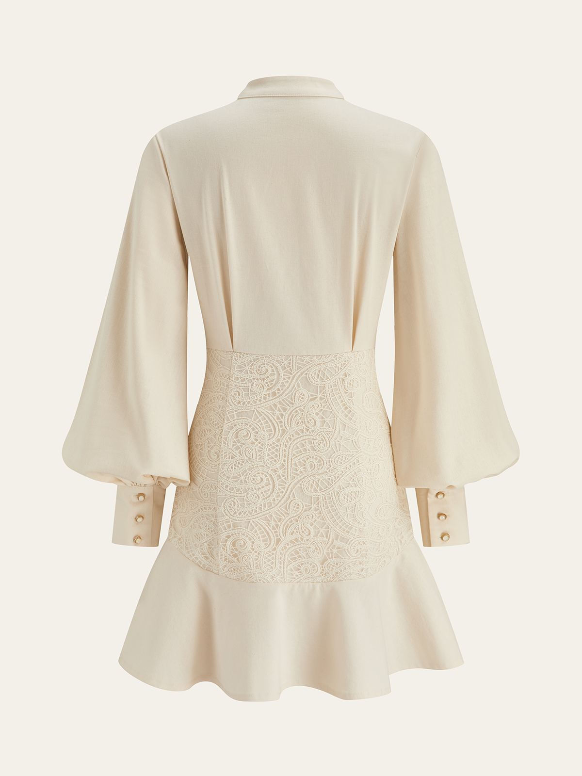 Stand Collar Button Lace Waist Dress-Massicos