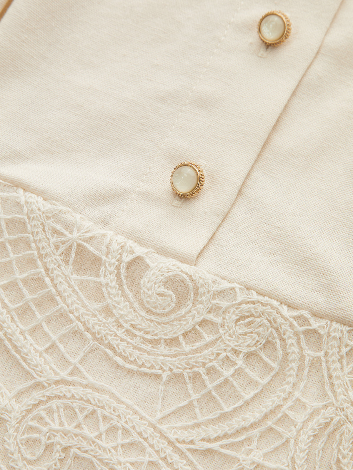 Stand Collar Button Lace Waist Dress-Massicos