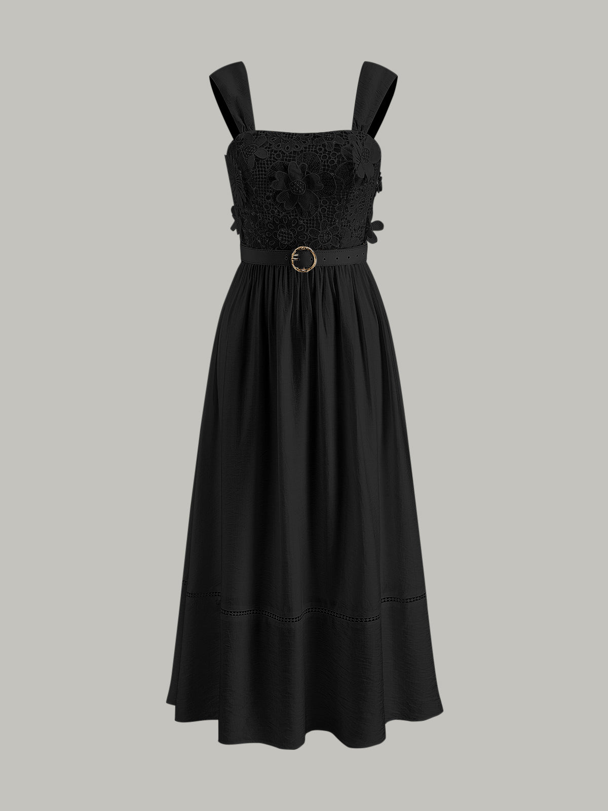 Cotton Floral Lace Belted Dress-Massicos
