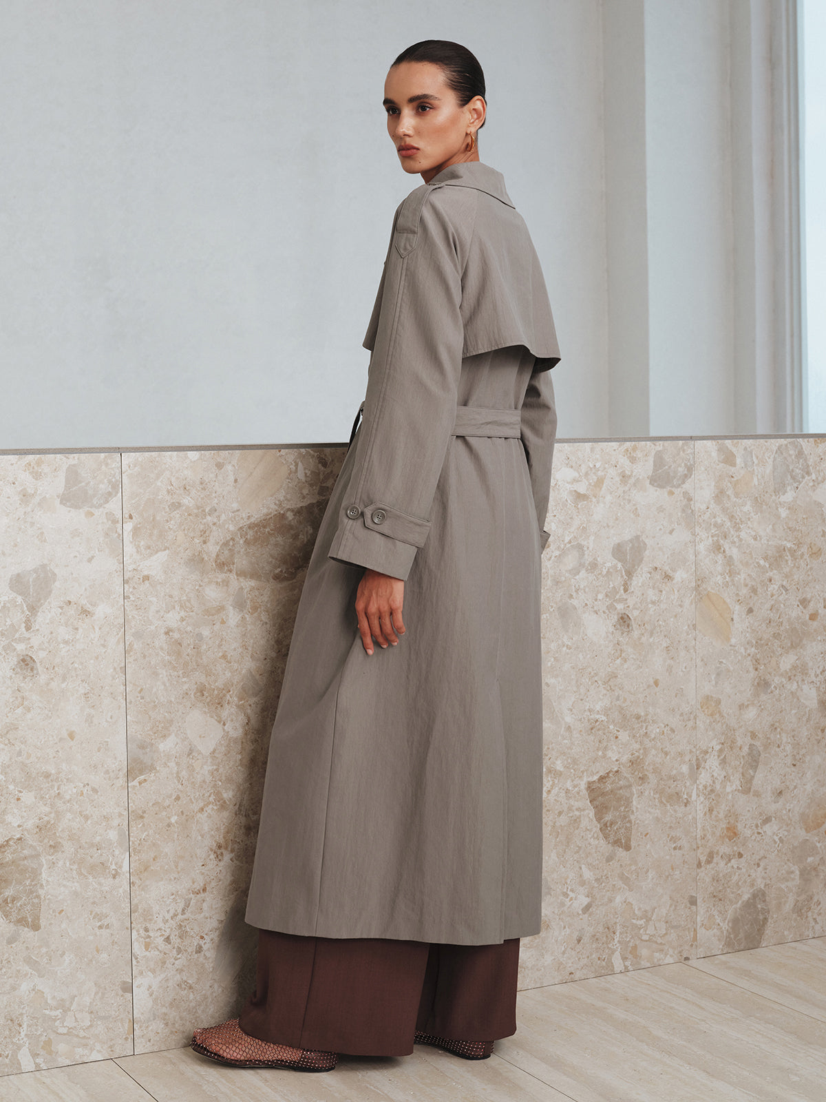 Cotton Oversize Long Trench Coat with Belt-Massicos