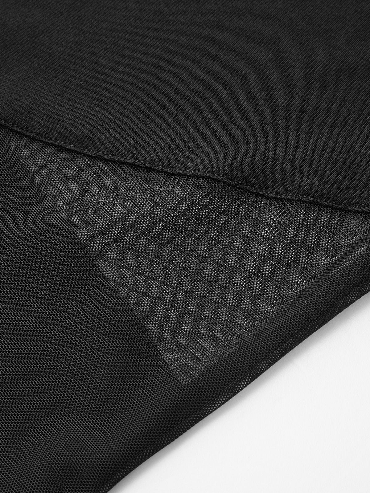 Sheer Mesh Panel Long Sleeve Bodysuit-Massicos