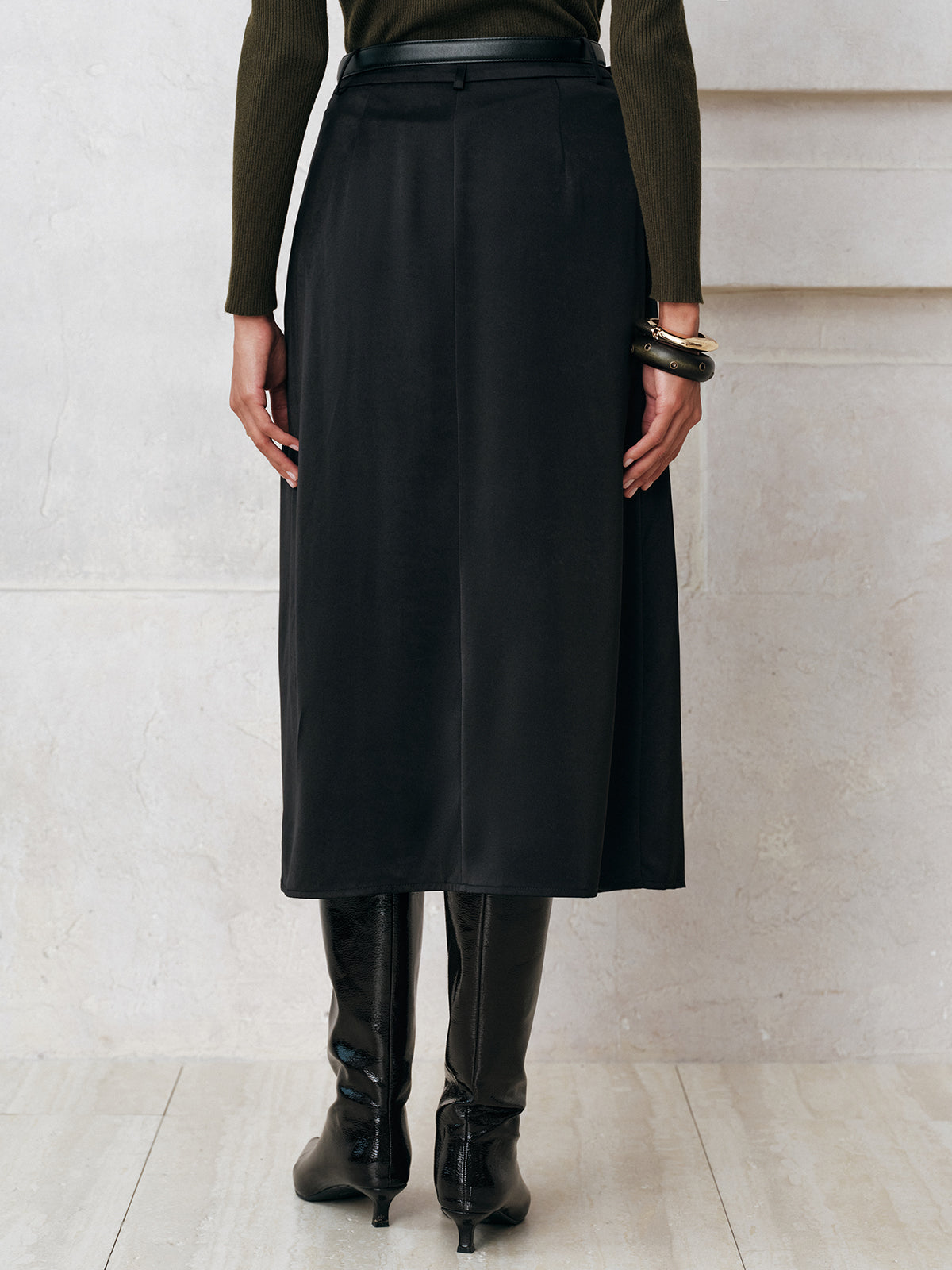 Sheer Slit Midi Skirt without Belt-Massicos