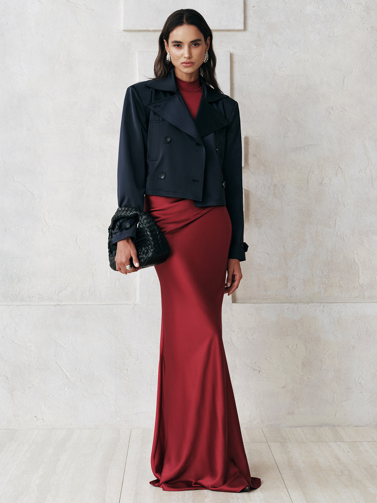 Belted Double-Breasted Cropped Trench Coat-Massicos