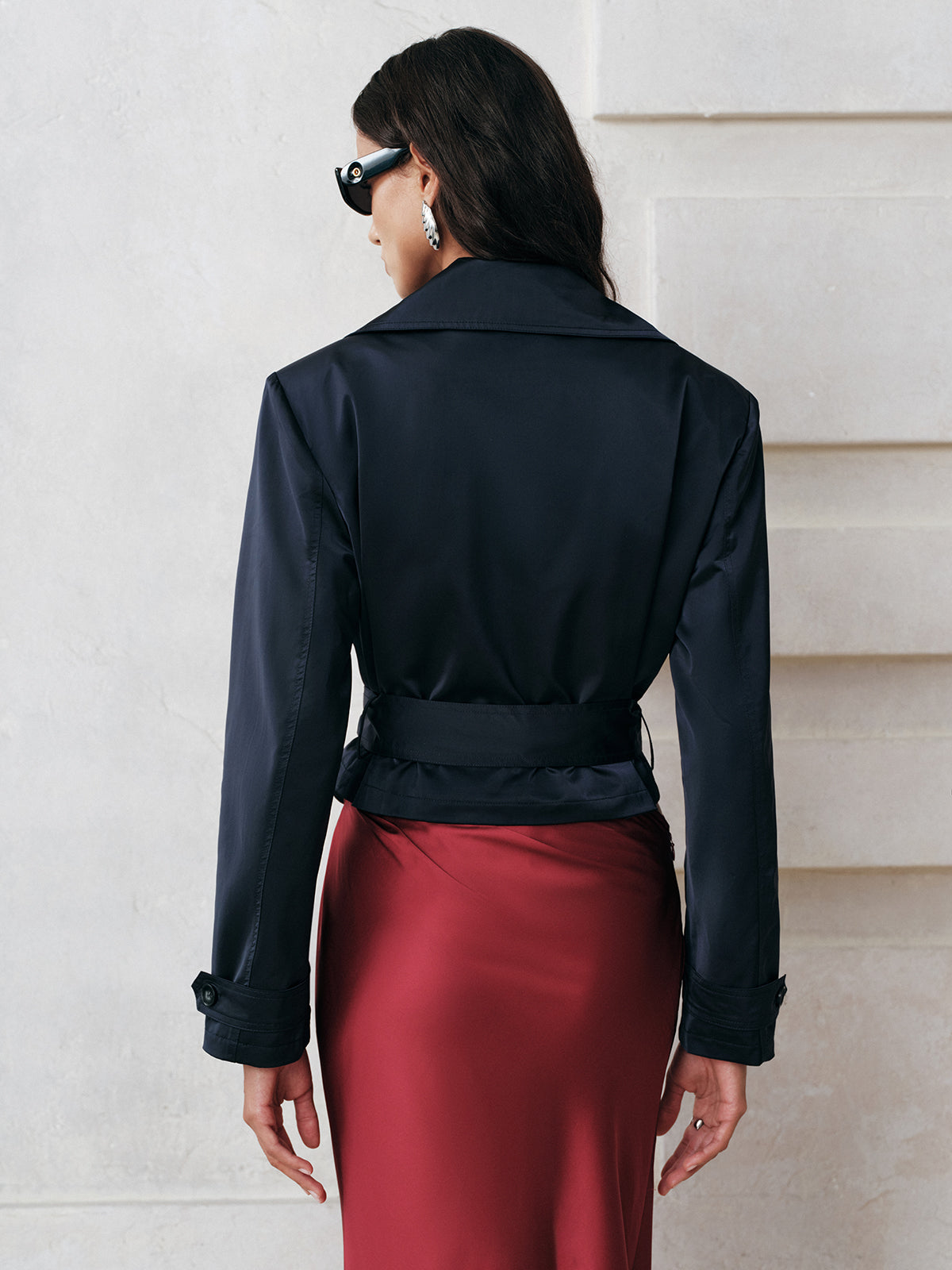 Belted Double-Breasted Cropped Trench Coat-Massicos