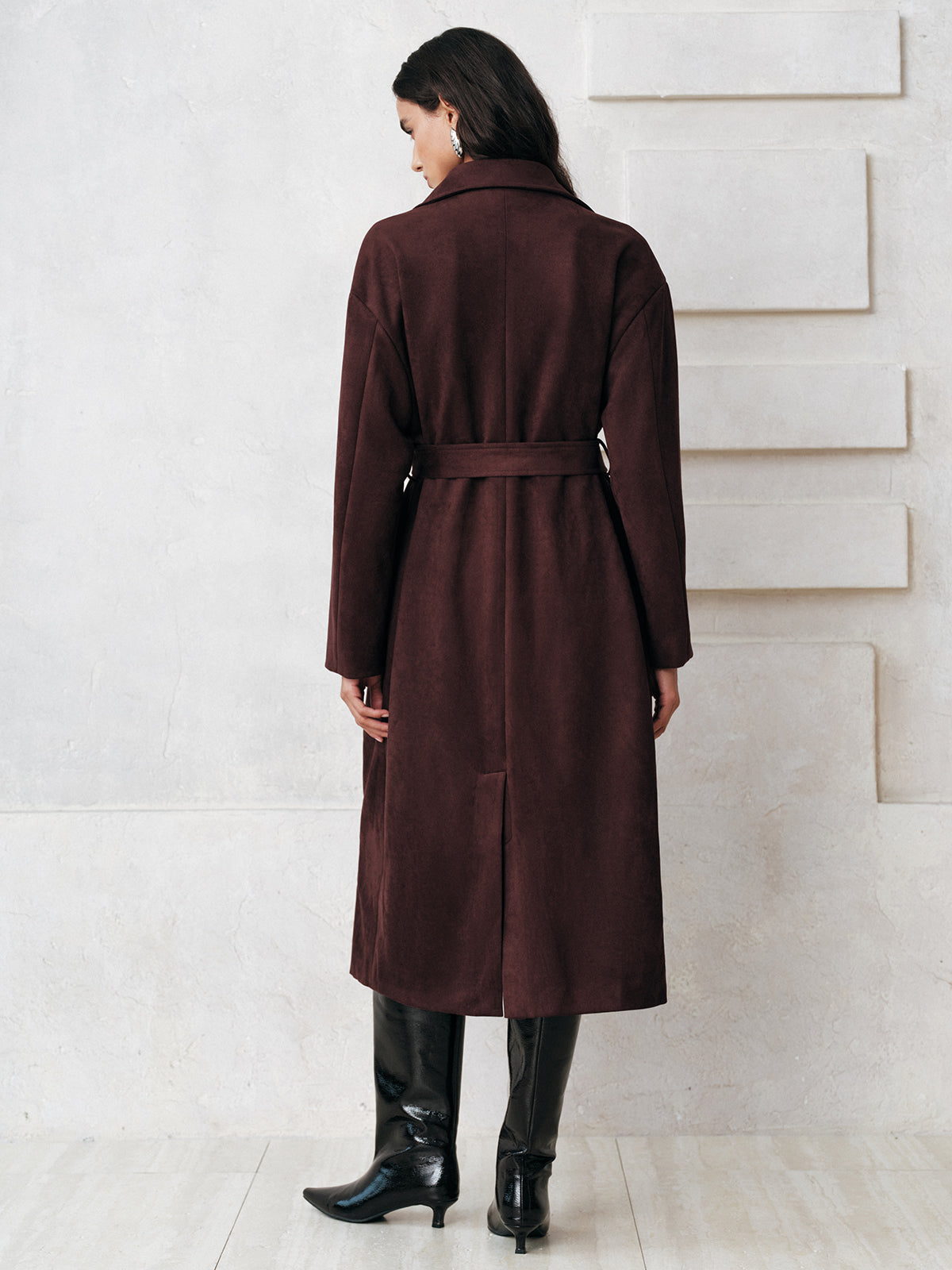 Suede Belted Long Trench Coat-Massicos