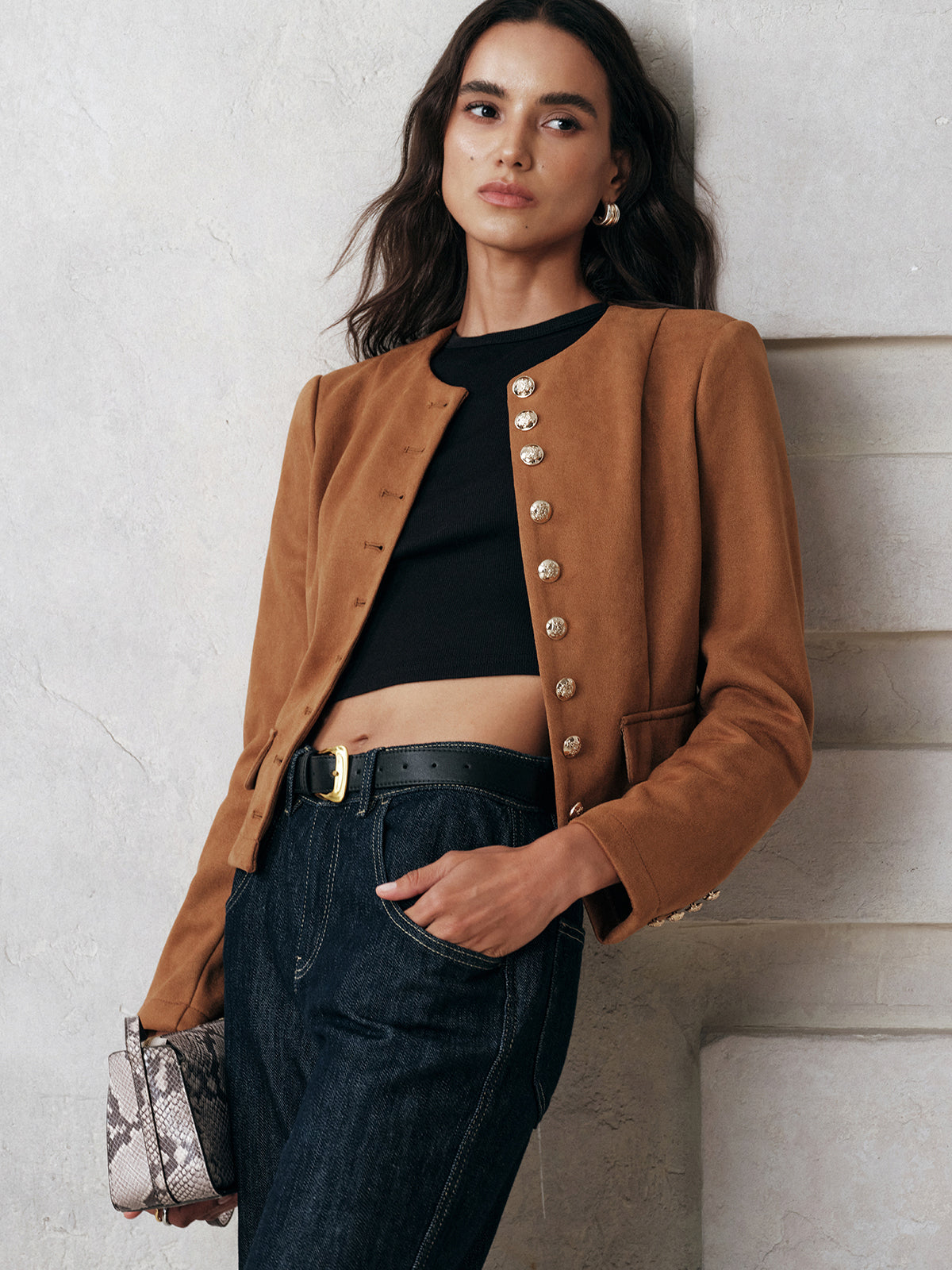 Metal Button Suede Jacket-Massicos