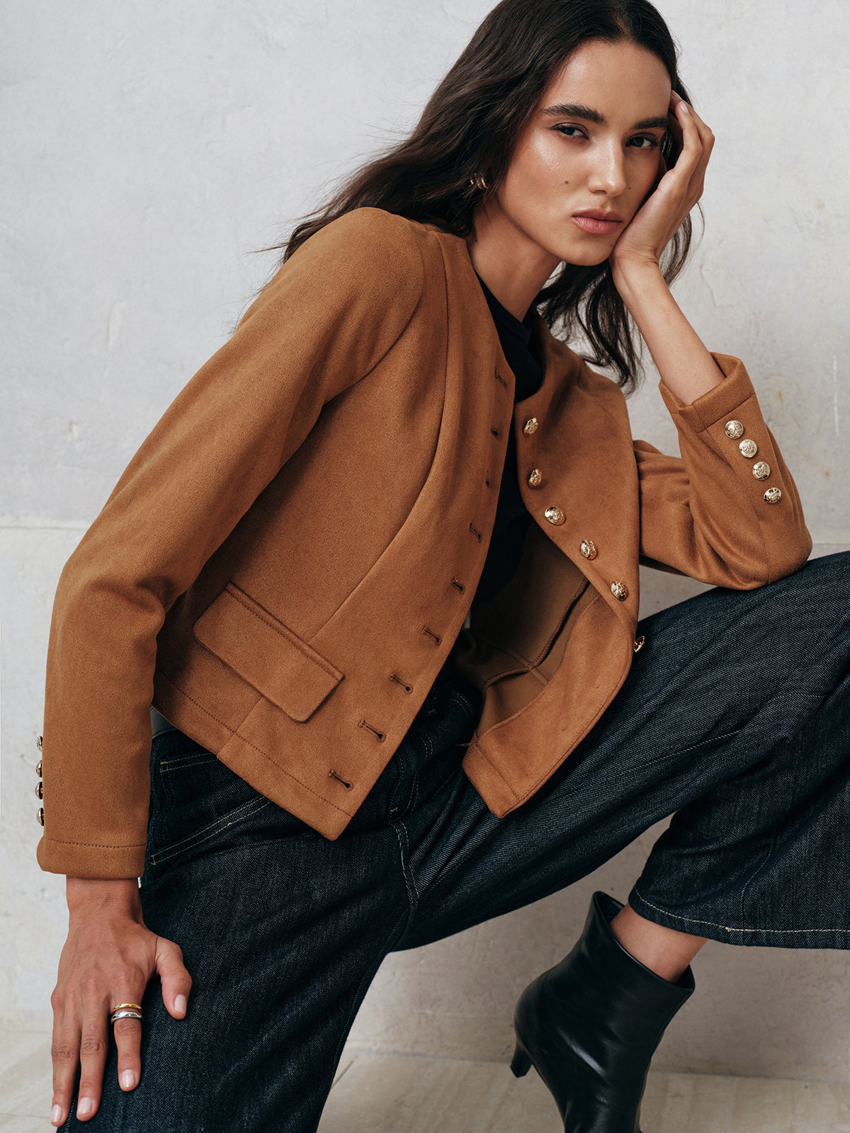 Metal Button Suede Jacket-Massicos