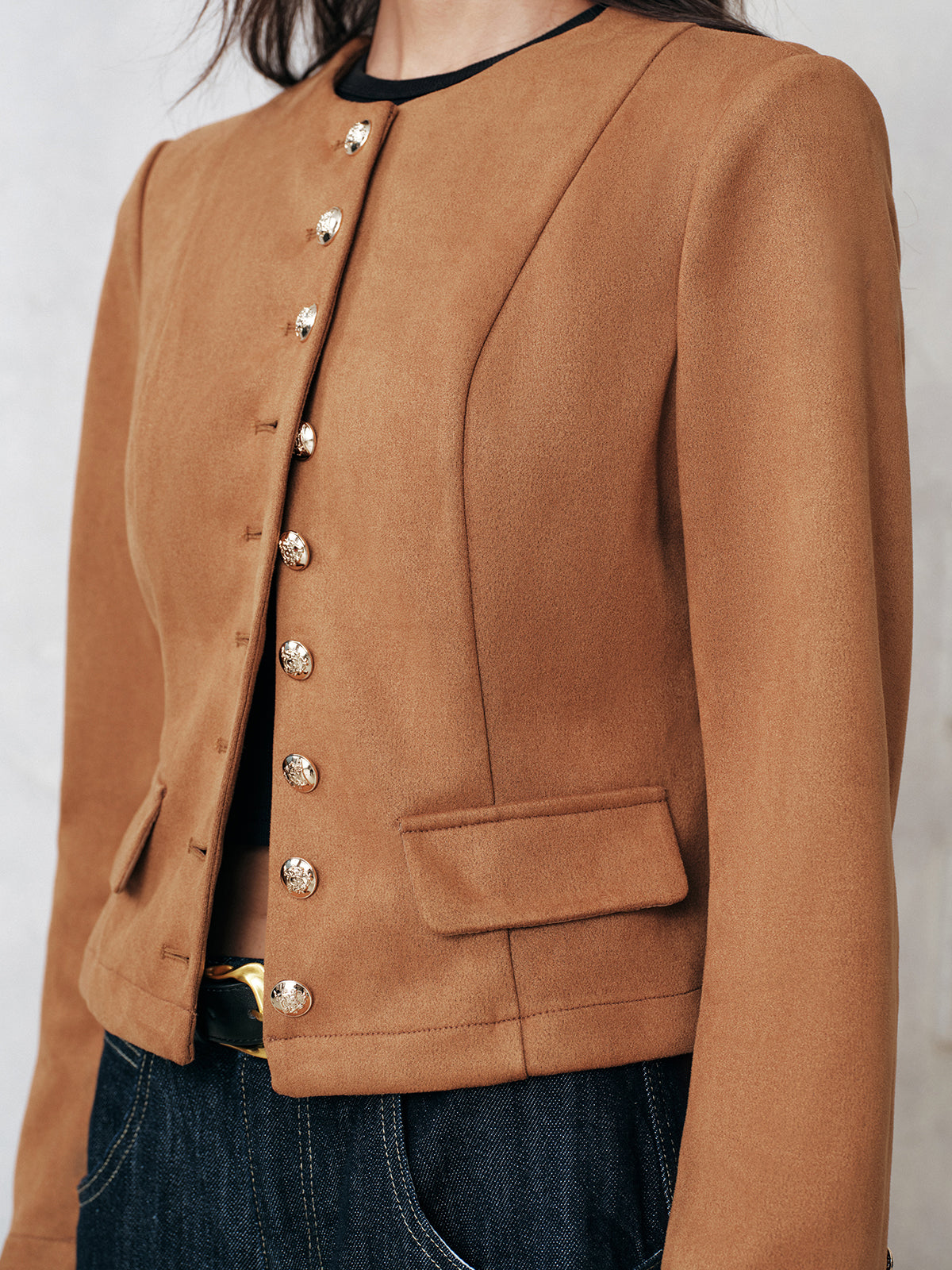 Metal Button Suede Jacket-Massicos