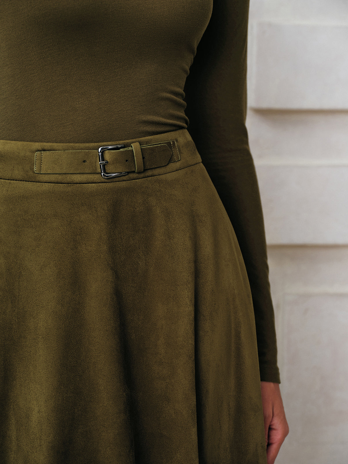 Suede A-Line Midi Skirt-Massicos
