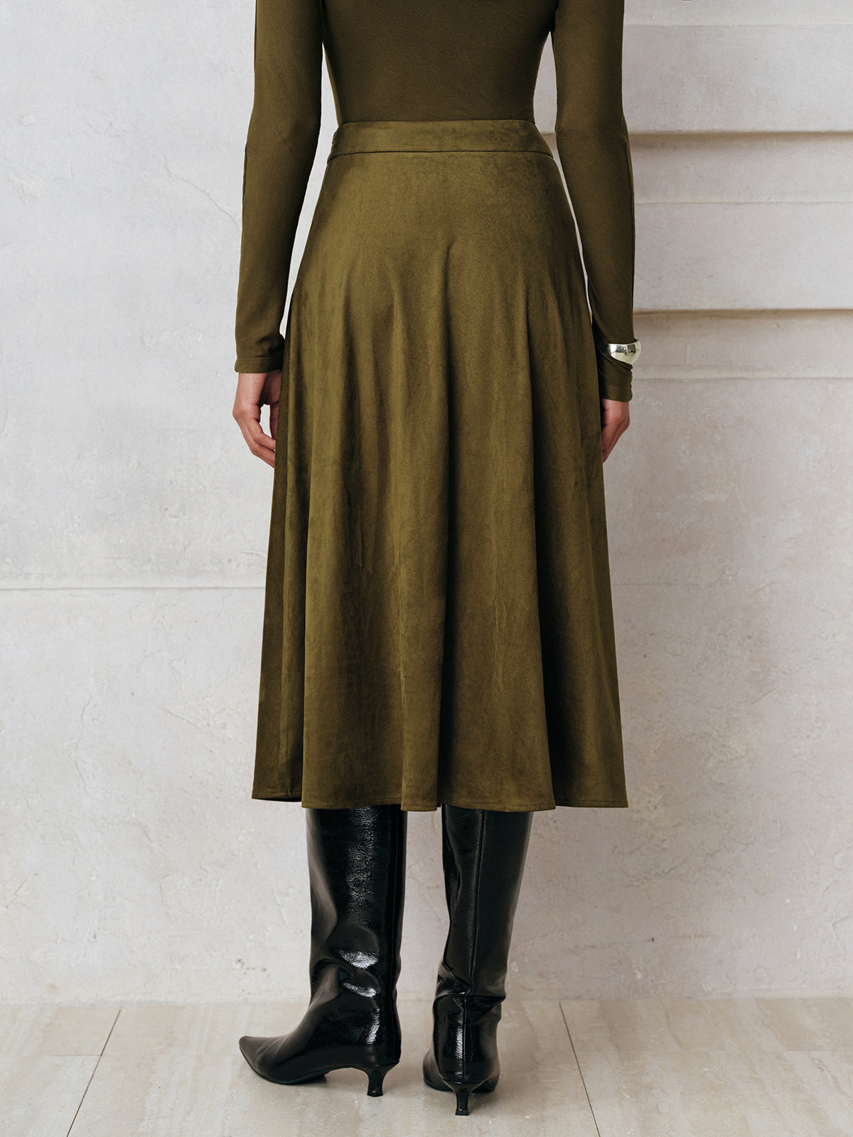 Suede A-Line Midi Skirt-Massicos