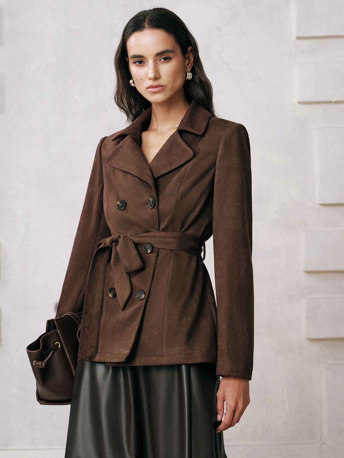 Belted Double-Breasted Suede Jacket-Massicos