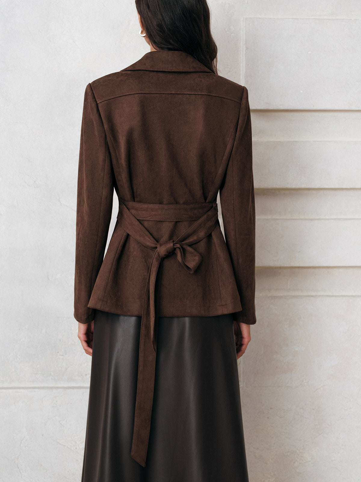 Belted Double-Breasted Suede Jacket-Massicos