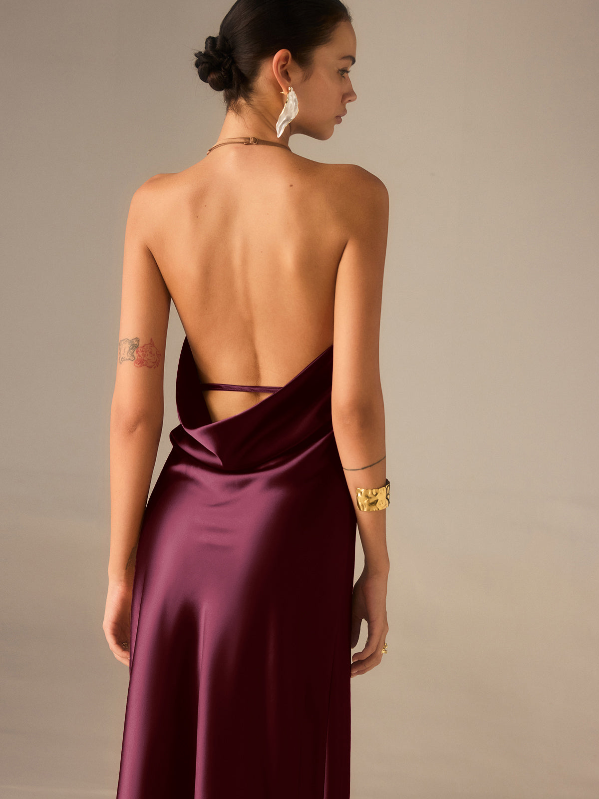 Satin Halter-Neck Backless Maxi Dress-Massicos