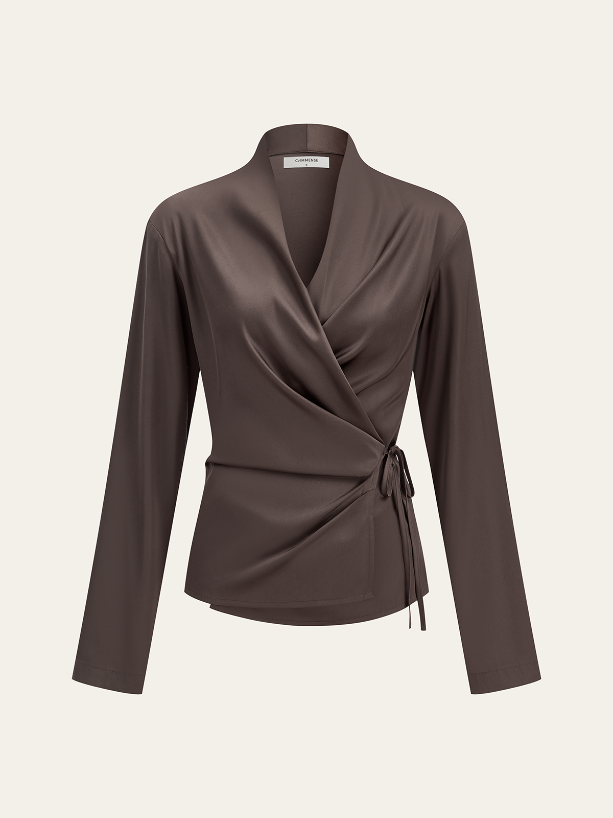 Satin Wrap-Front Long-Sleeve Top-Massicos