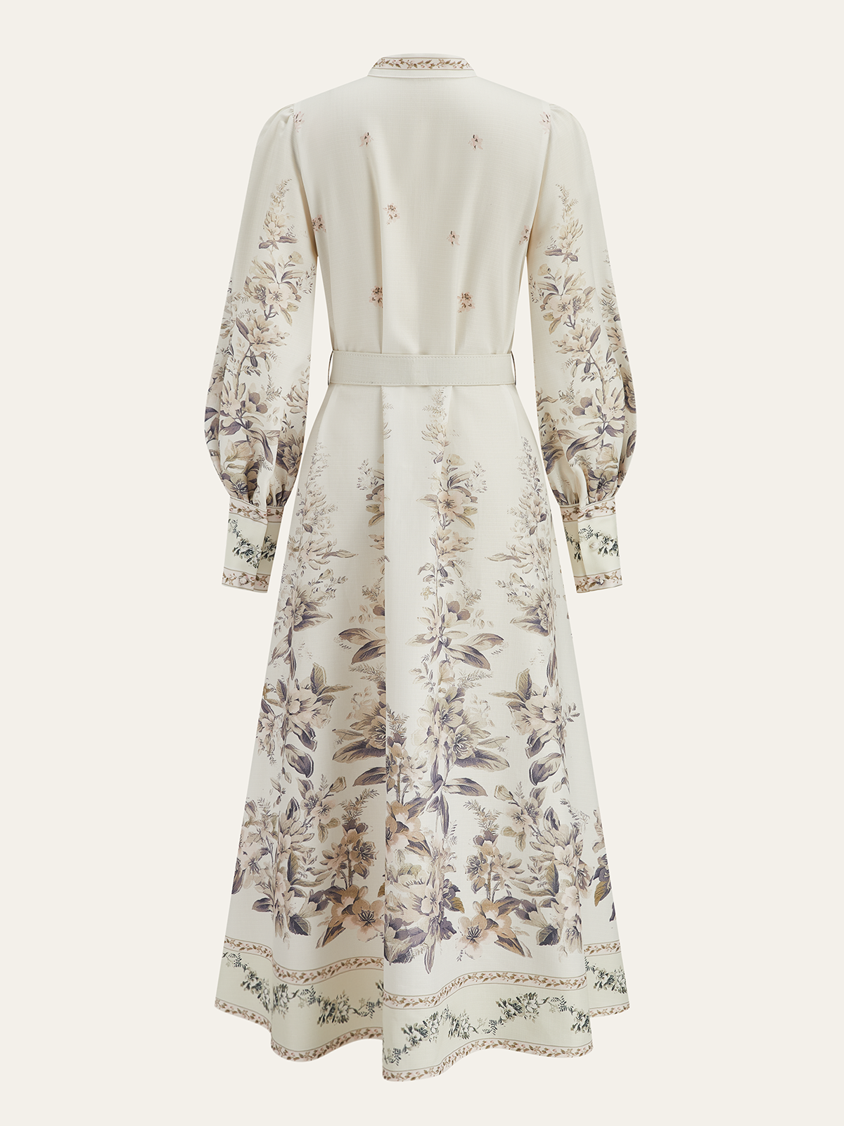 Floral Print Stand Collar Belted Midi Dress-Massicos